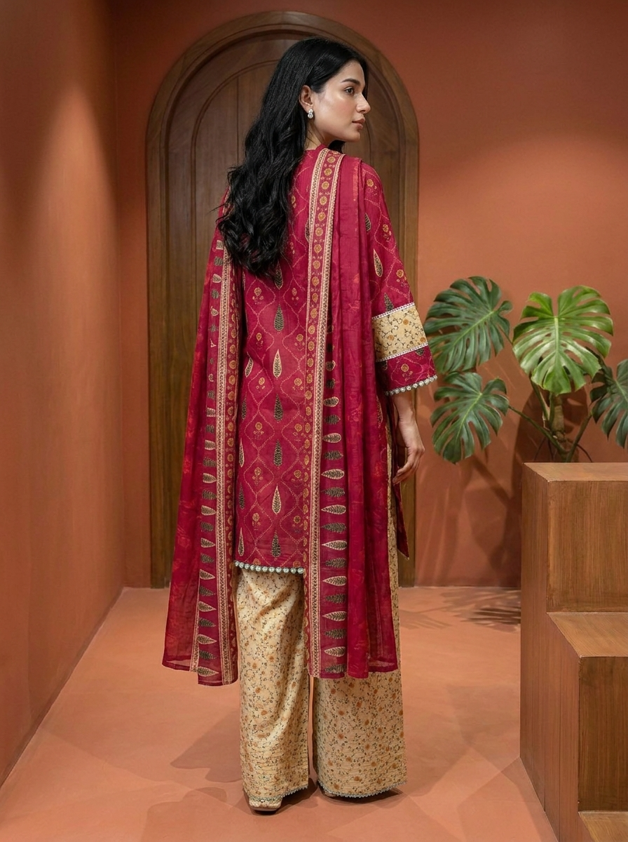 Gulnaar Pure Cotton Printed Magenta 3-Piece Set (Devri – D.No 21092)