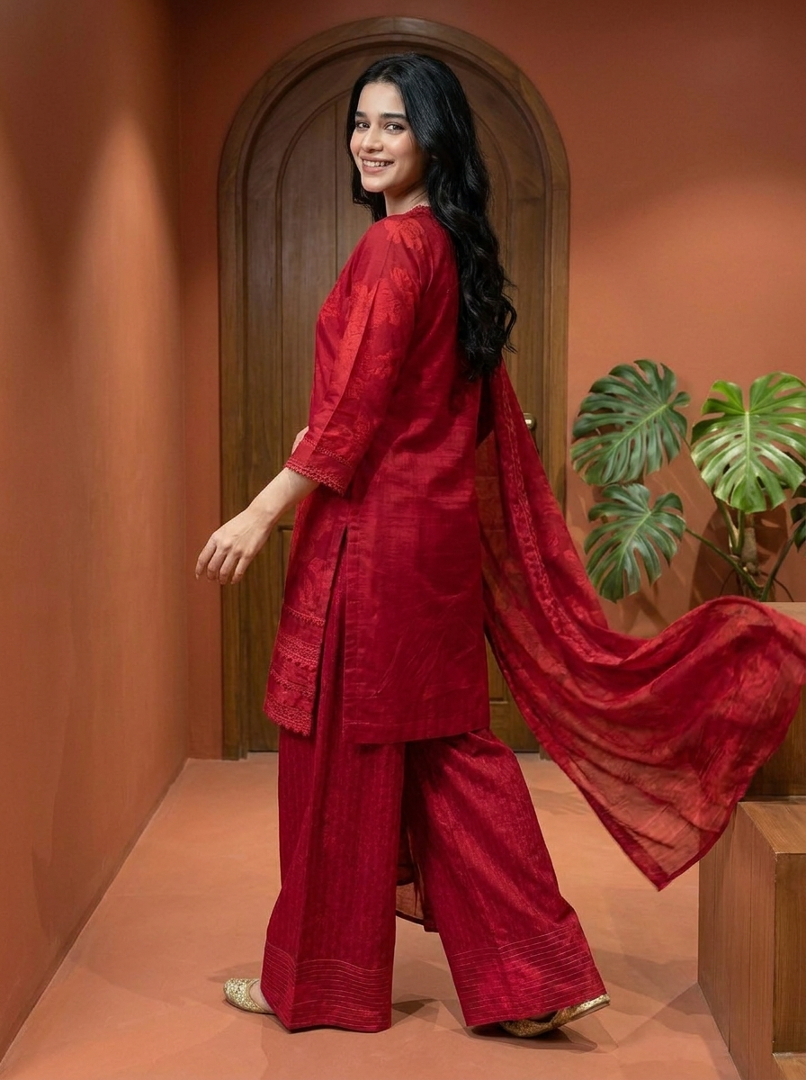 Gulnaar Pure Cotton Printed Maroon 3-Piece Set (Devri – D.No 21094)
