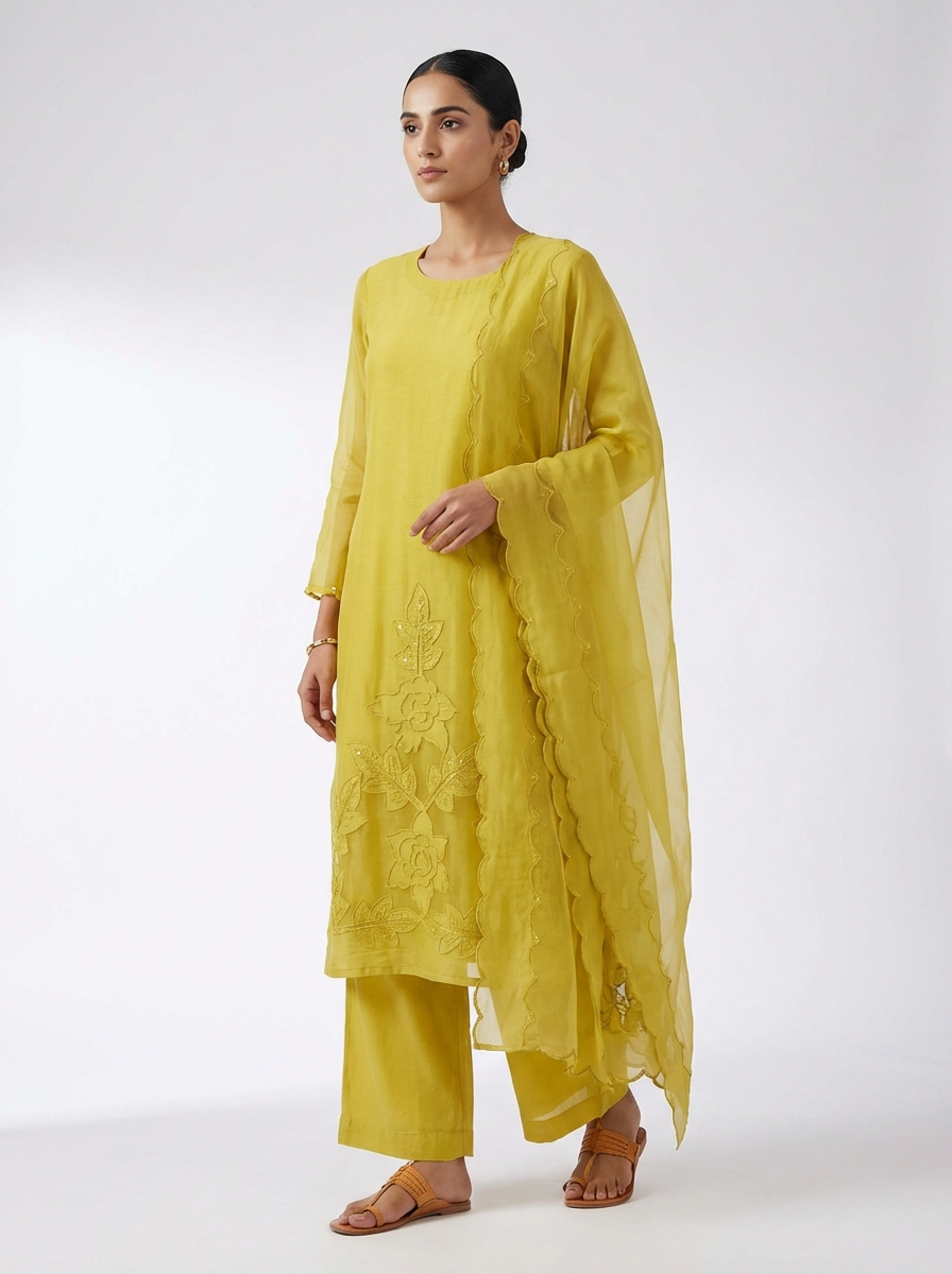 Mustard Roman Silk Embroidered Unstitched 3-Piece Suit (Devri – D.No 12966)