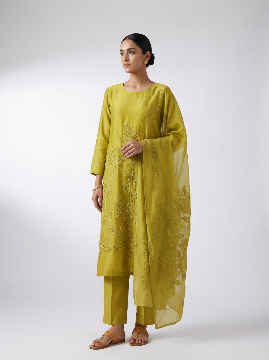 Olive Green Modal Silk Embroidered Unstitched 3-Piece Suit (Devri – D.No 12396)