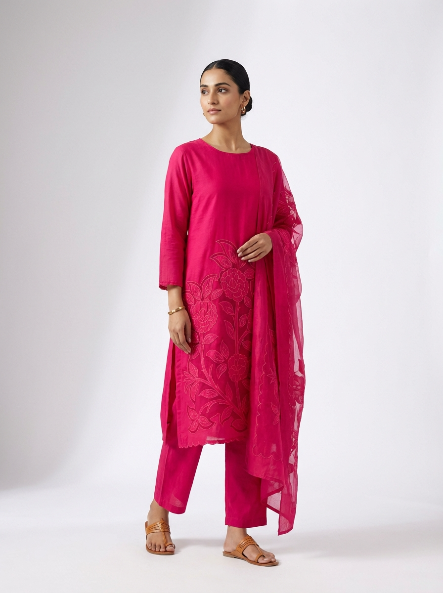 Magenta Modal Silk Embroidered Unstitched 3-Piece Suit (Devri – D.No 12393)