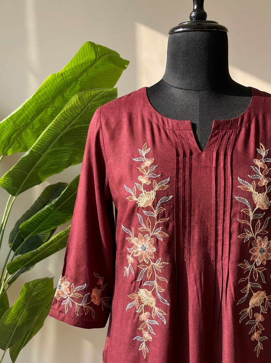 Ishani Cotton Embroidered Maroon 2-Piece Set (Devri – D.No 21004)