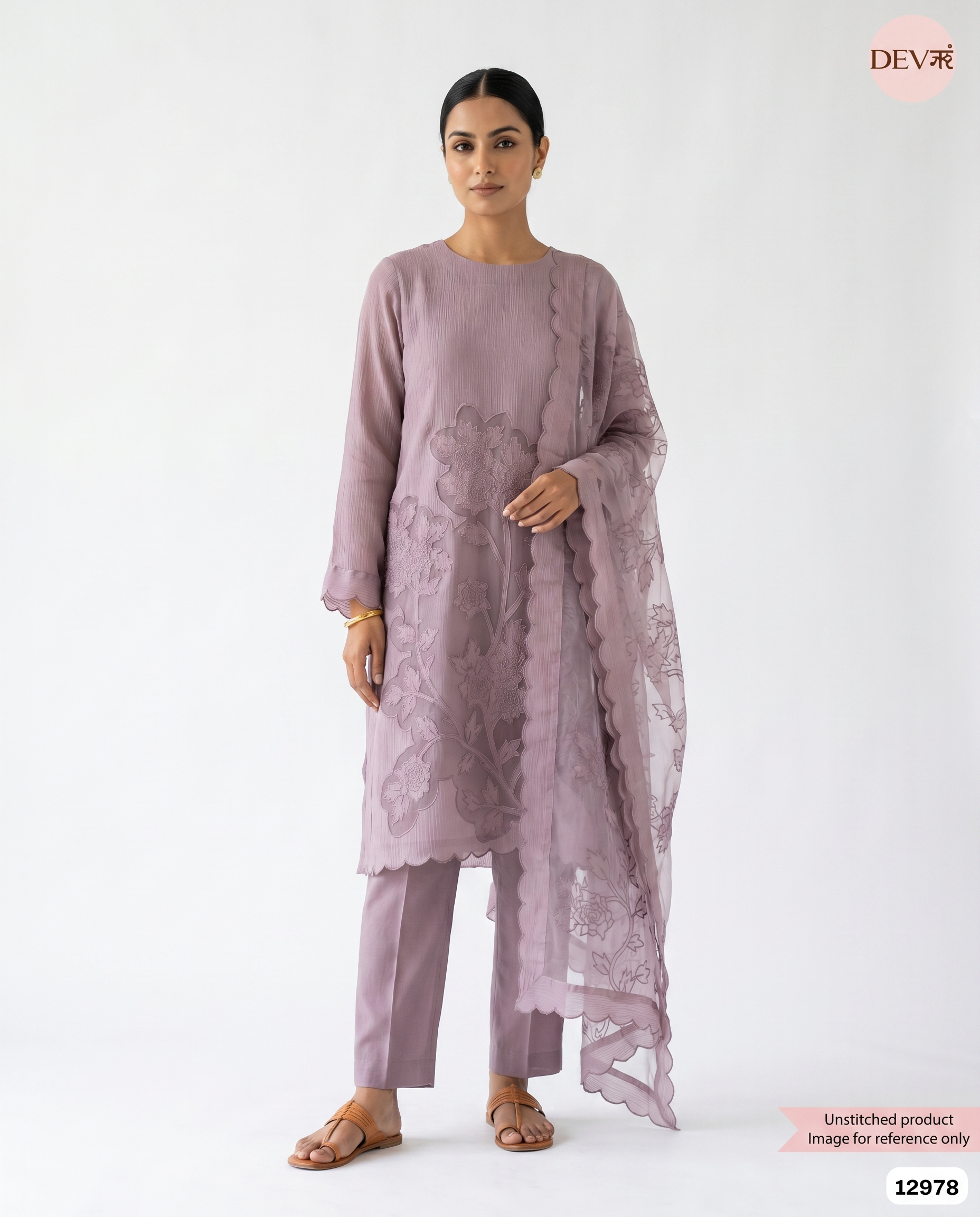 Mauve Tissue Crush Embroidered Unstitched 3-Piece Suit (Devri – D.No 12978)