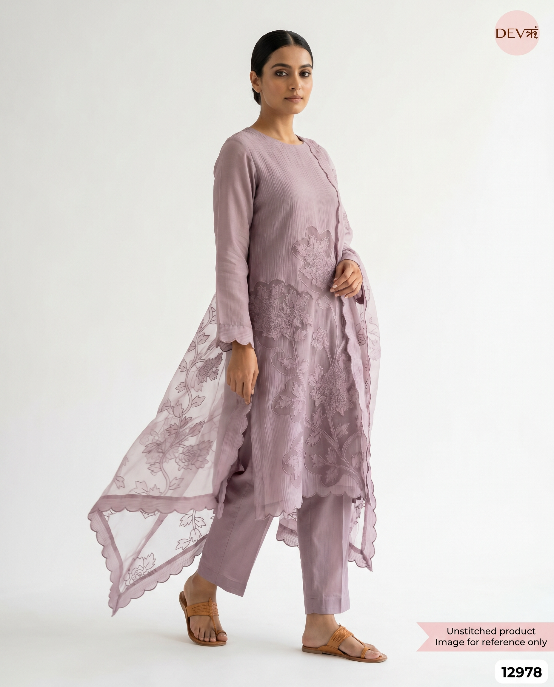 Mauve Tissue Crush Embroidered Unstitched 3-Piece Suit (Devri – D.No 12978)