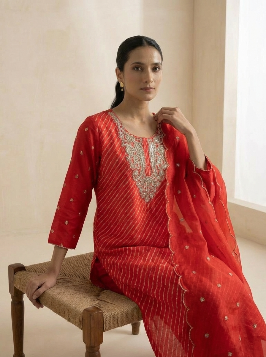 Scarlet Bloom Silk 3-Piece Set {1027}