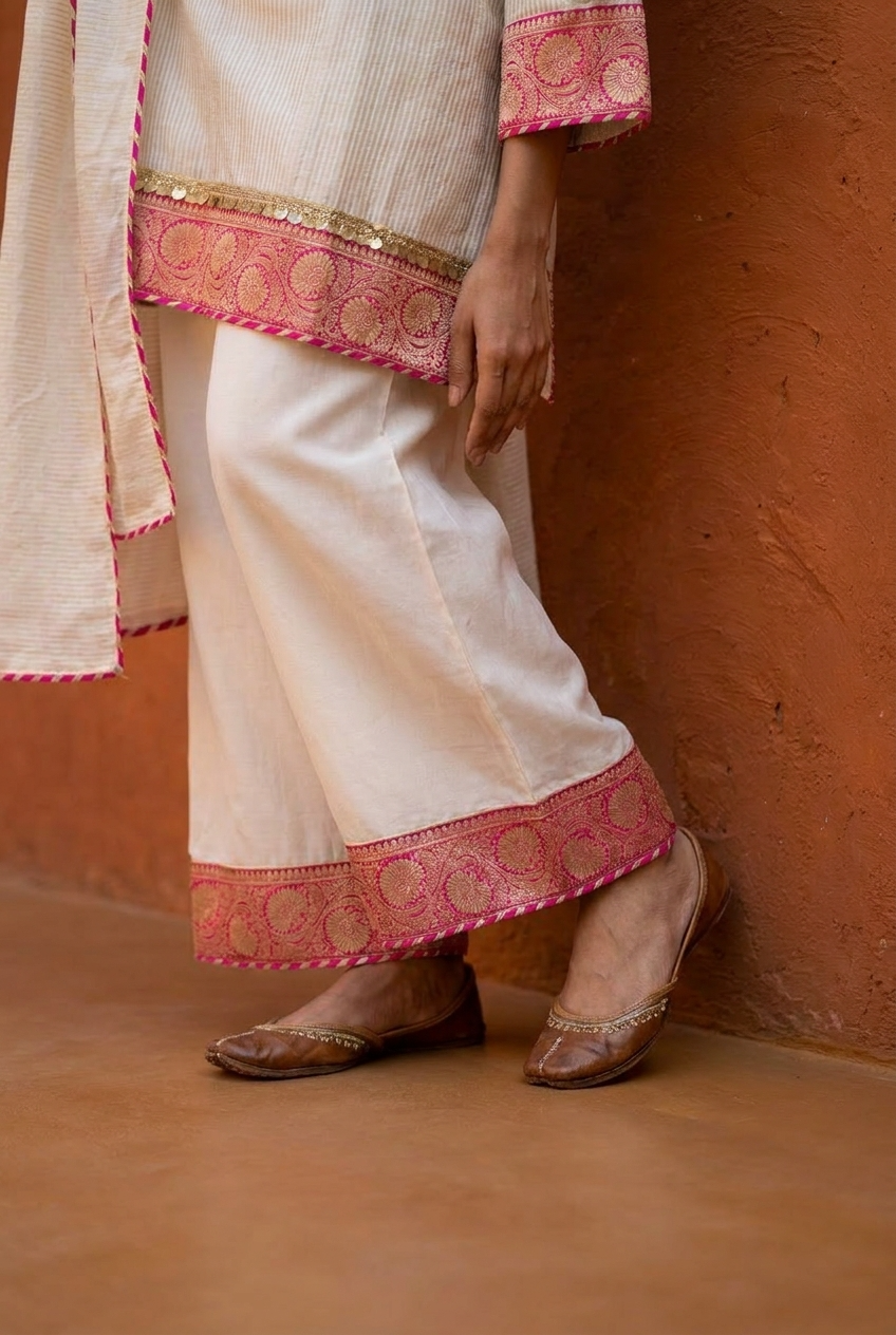 Gulnaar Tissue Silk Embroidered Ivory 3-Piece Set (Devri – D.No 21085)