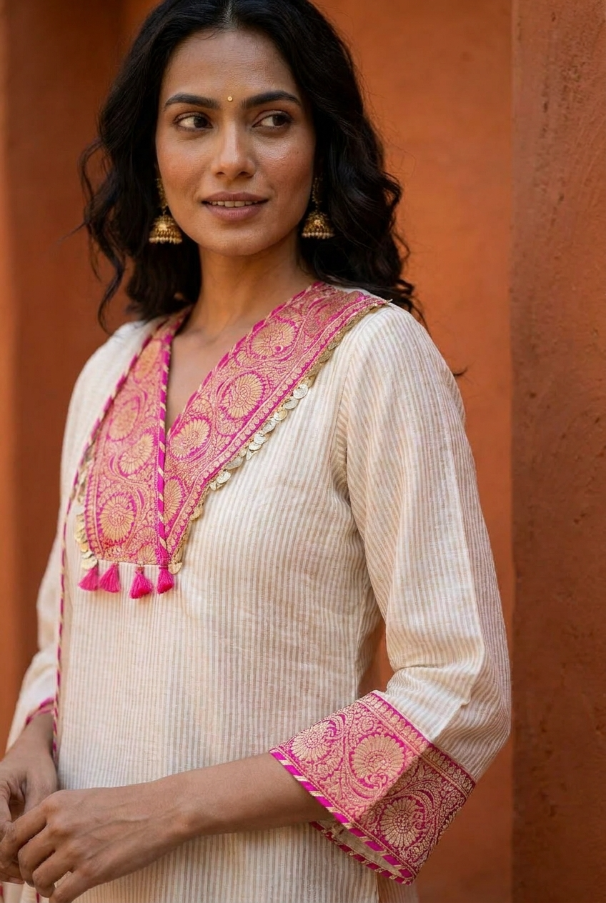 Gulnaar Tissue Silk Embroidered Ivory 3-Piece Set (Devri – D.No 21085)