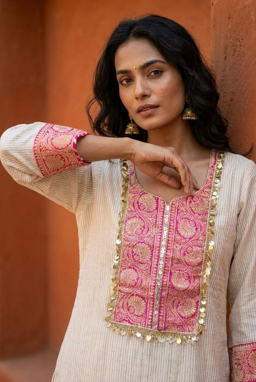 Gulnaar Tissue Silk Embroidered Ivory 3-Piece Set (Devri – D.No 21086)