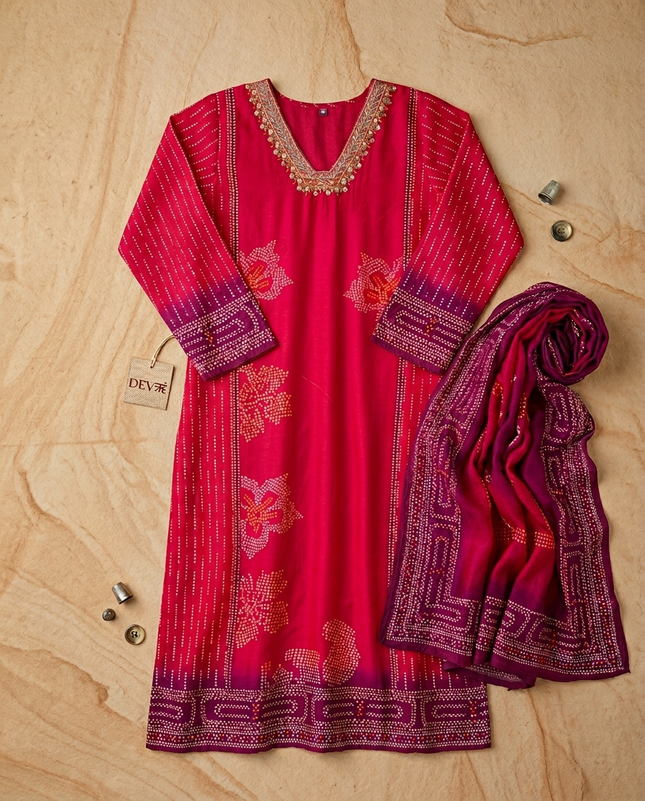 Ragini Pure Modal Silk Printed Crimson 3-Piece Set (Devri – D.No 1045)