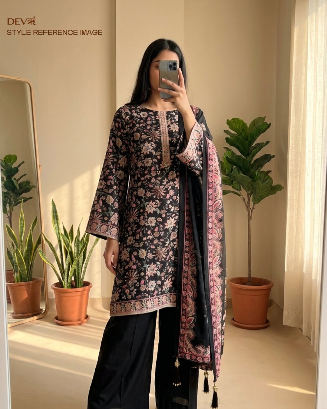 Black Jam Cotton printed unstitched - 3 Piece {11440}