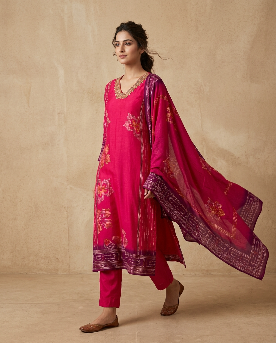 Ragini Pure Modal Silk Printed Crimson 3-Piece Set (Devri – D.No 1045)