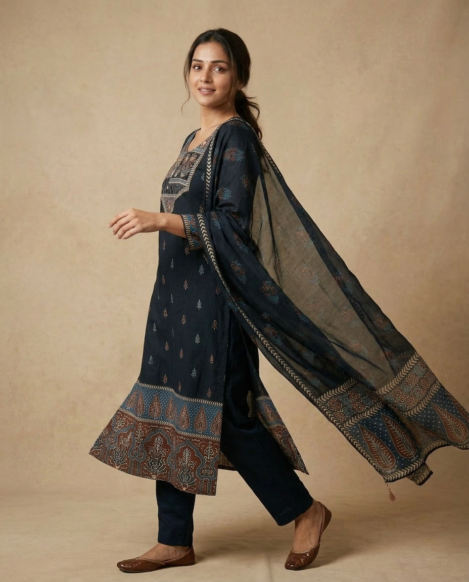 Noor Russian Silk Printed 3-Piece Set (Devri – D.No 2027)