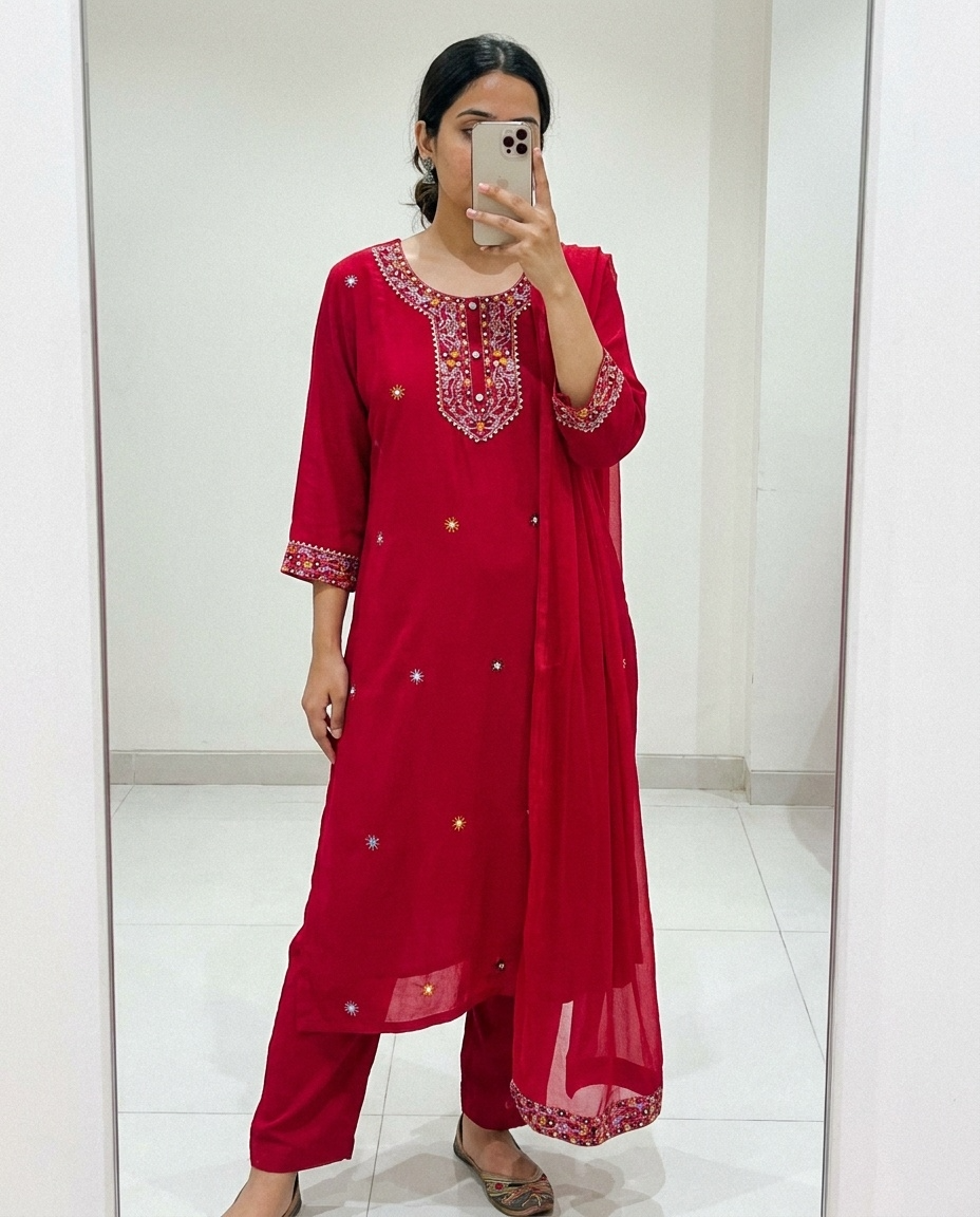 Gulnaar Reyon Embroidered Magenta 3-Piece Set (Devri – D.No 21157)