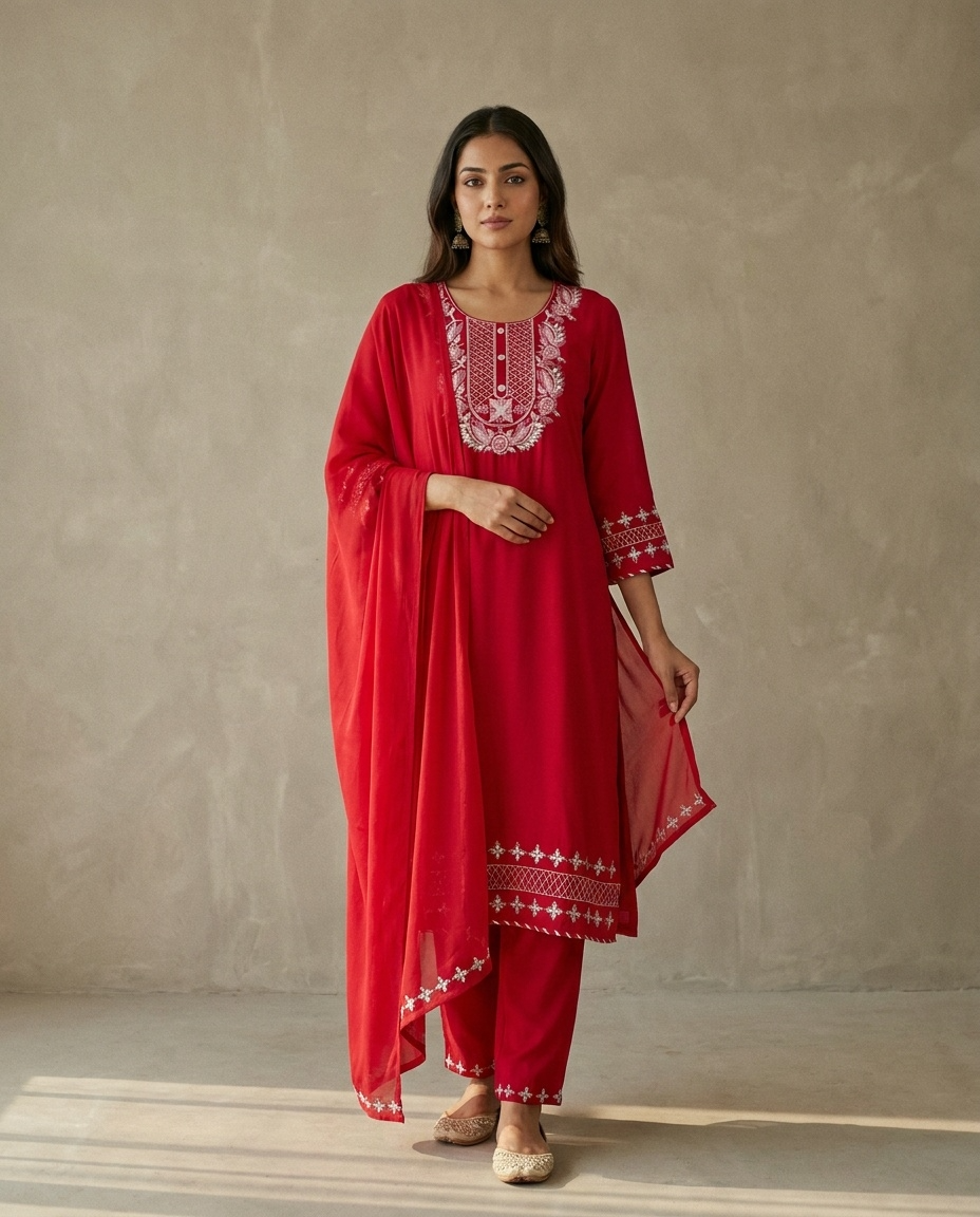 Gulnaar Reyon Embroidered Pink 3-Piece Set (Devri – D.No 21159)
