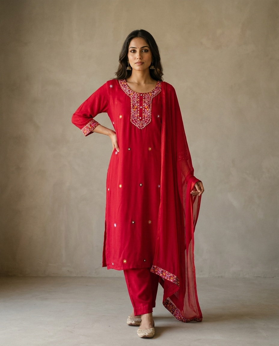 Gulnaar Reyon Embroidered Magenta 3-Piece Set (Devri – D.No 21157)