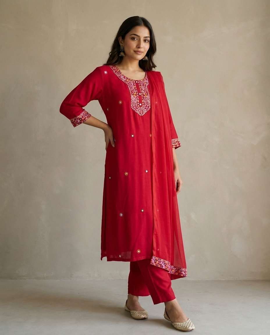 Gulnaar Reyon Embroidered Magenta 3-Piece Set (Devri – D.No 21157)