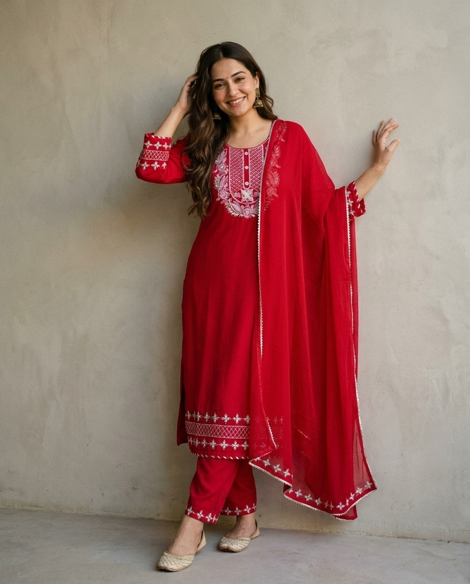 Gulnaar Reyon Embroidered Pink 3-Piece Set (Devri – D.No 21159)