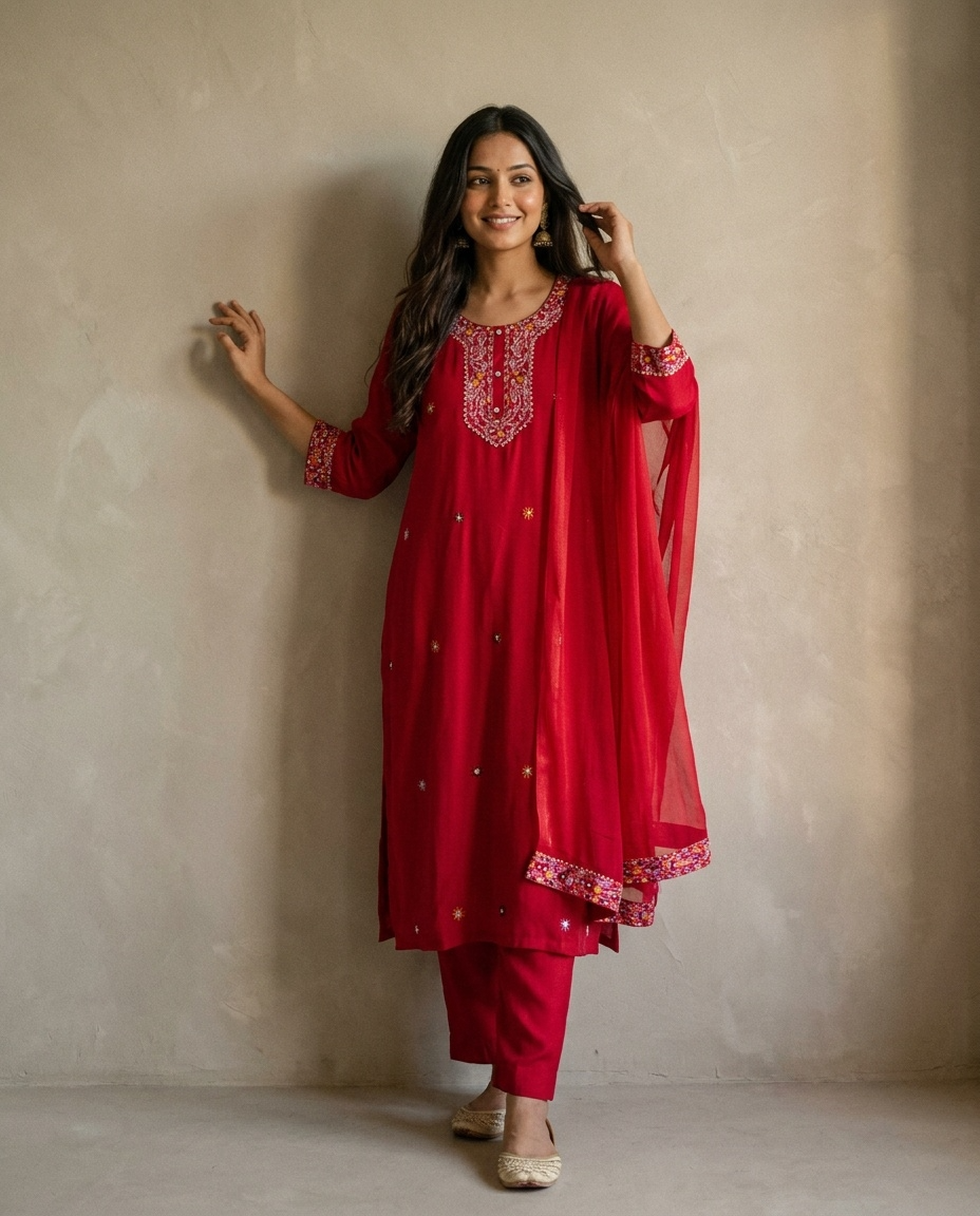 Gulnaar Reyon Embroidered Magenta 3-Piece Set (Devri – D.No 21157)