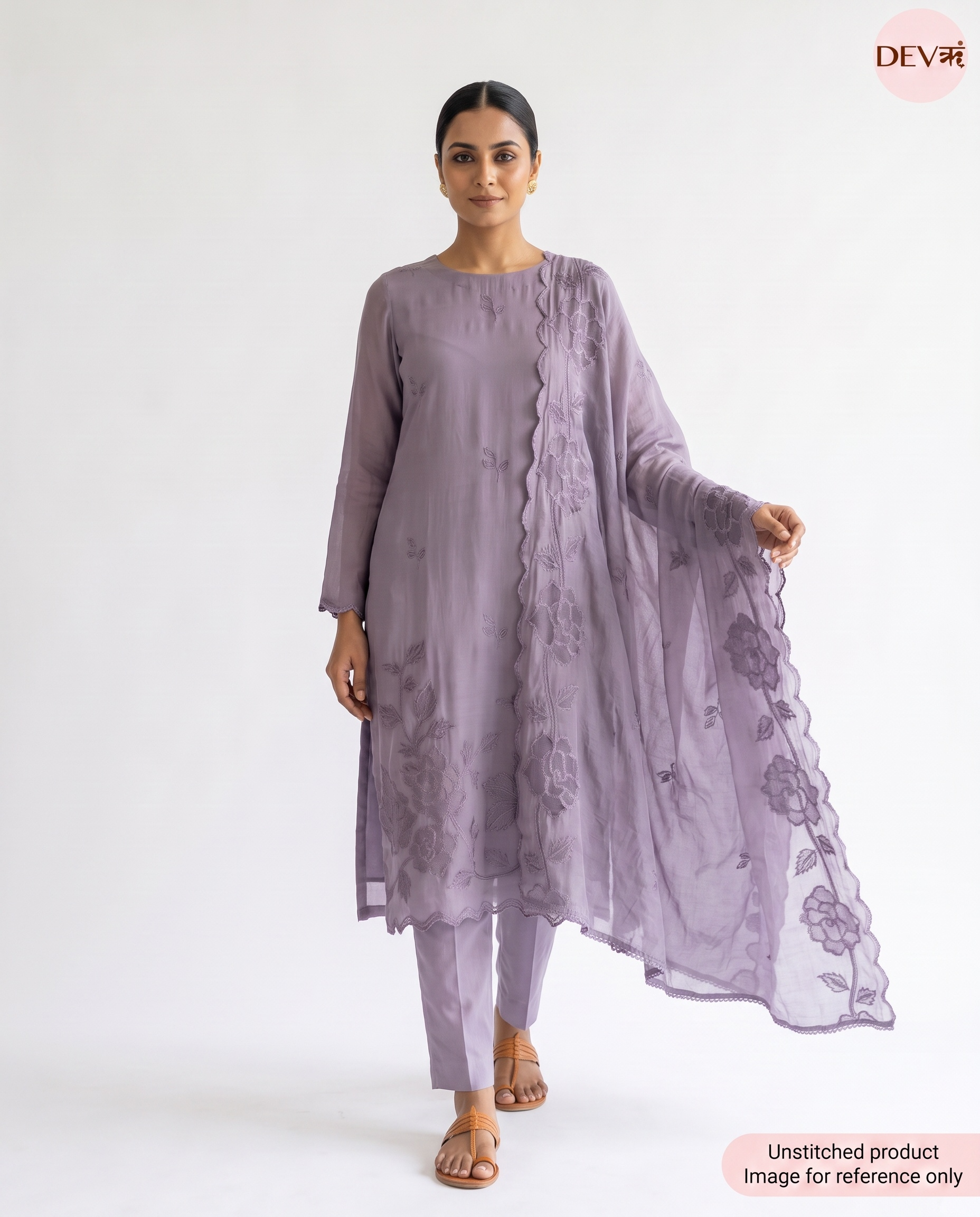 Purple Mul Chanderi Embroidered Unstitched 3-Piece Suit (Devri – D.No 13440)