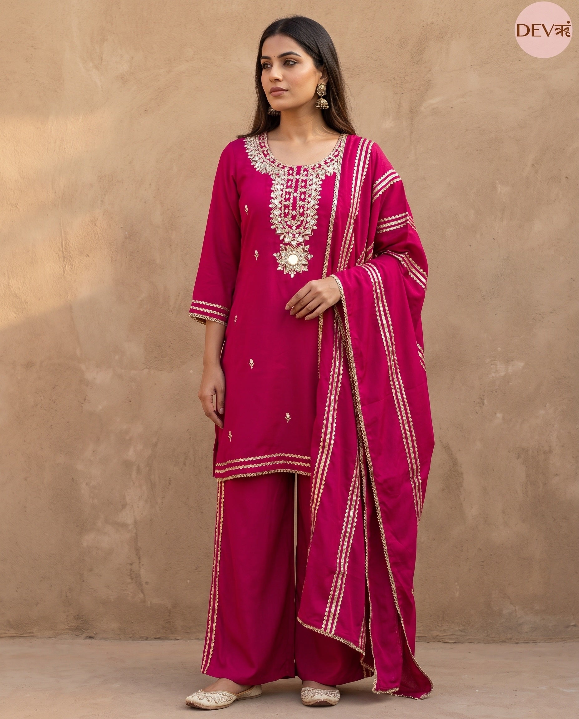 Gulnaar Chinon Embroidered Magenta 3-Piece Set (Devri – D.No 13575)