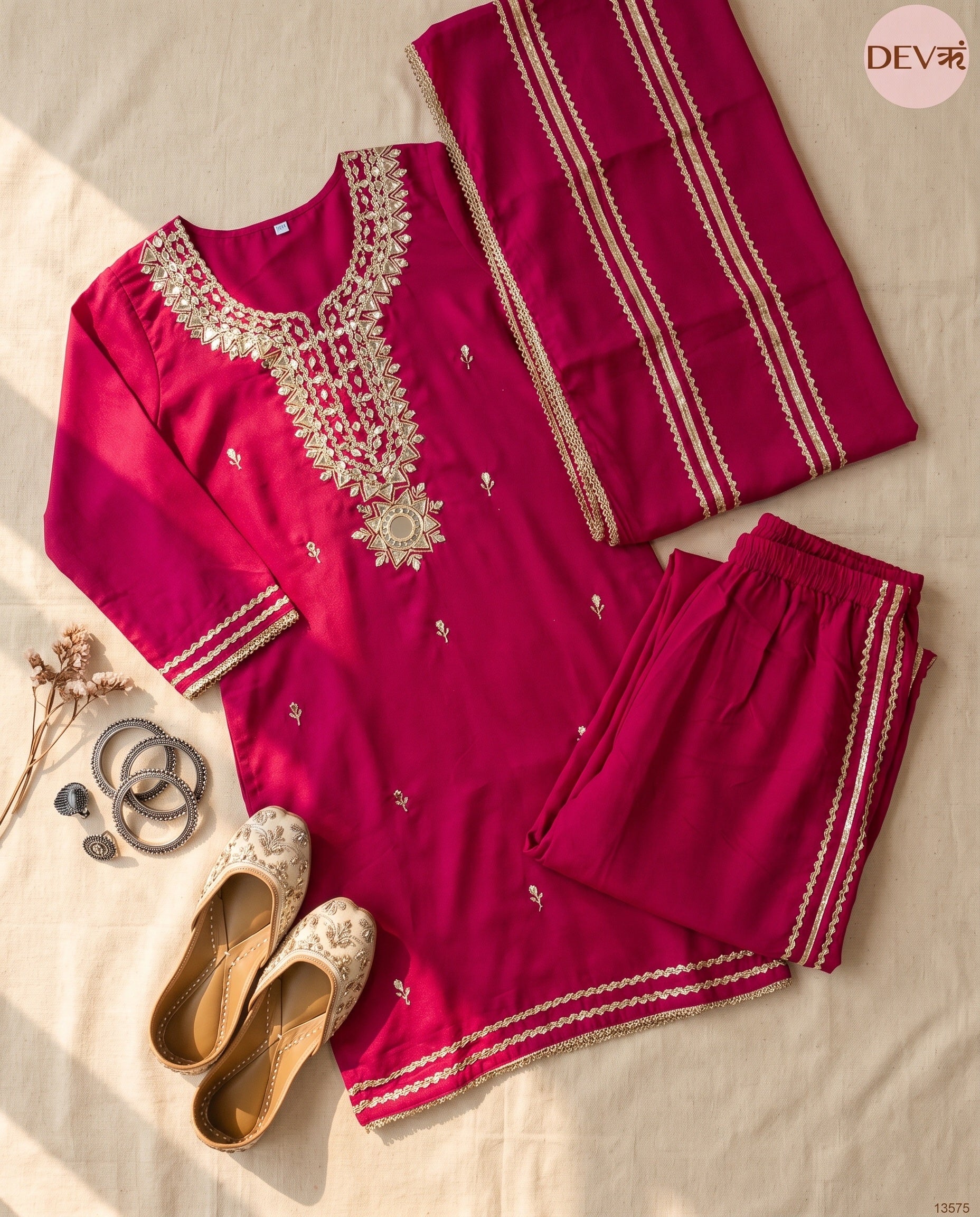 Gulnaar Chinon Embroidered Magenta 3-Piece Set (Devri – D.No 13575)