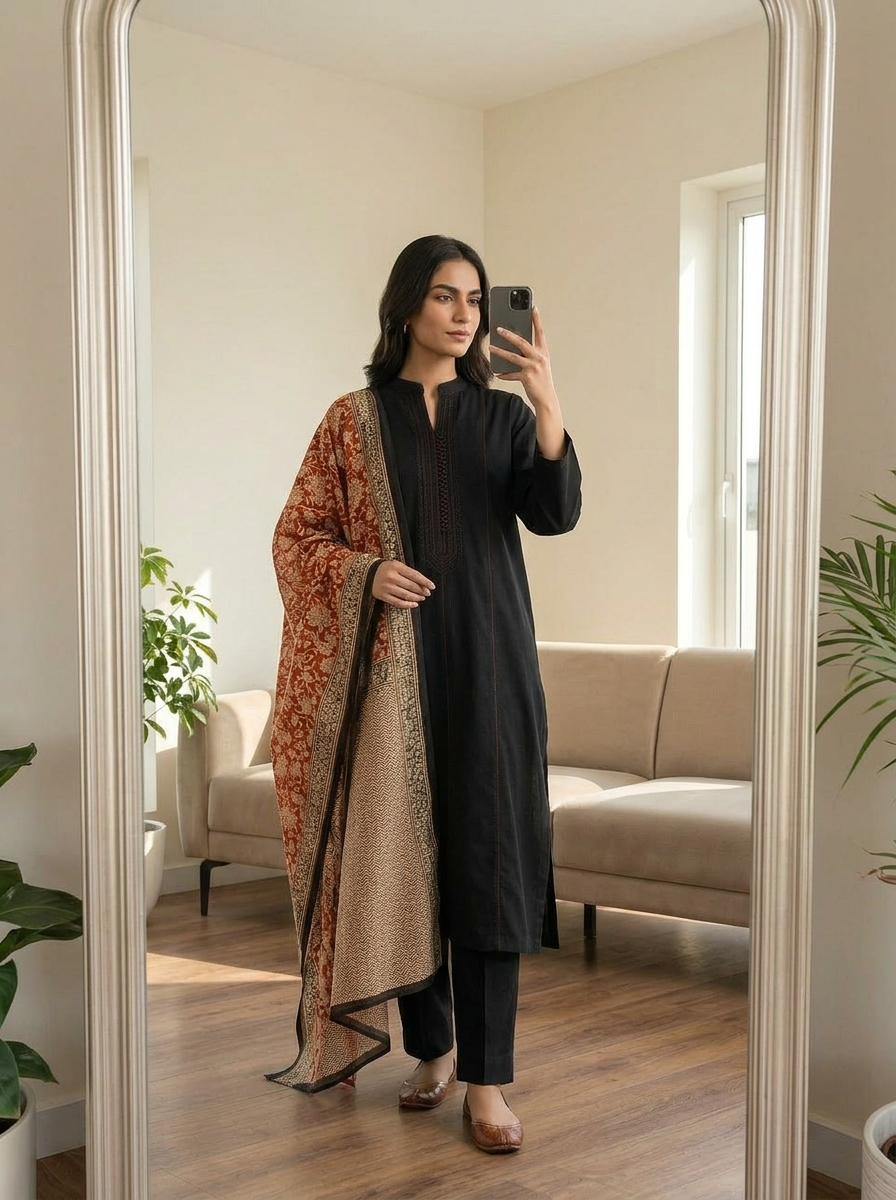 Zoya Cotton Printed Black 3-Piece Set (Devri – D.No 12789)
