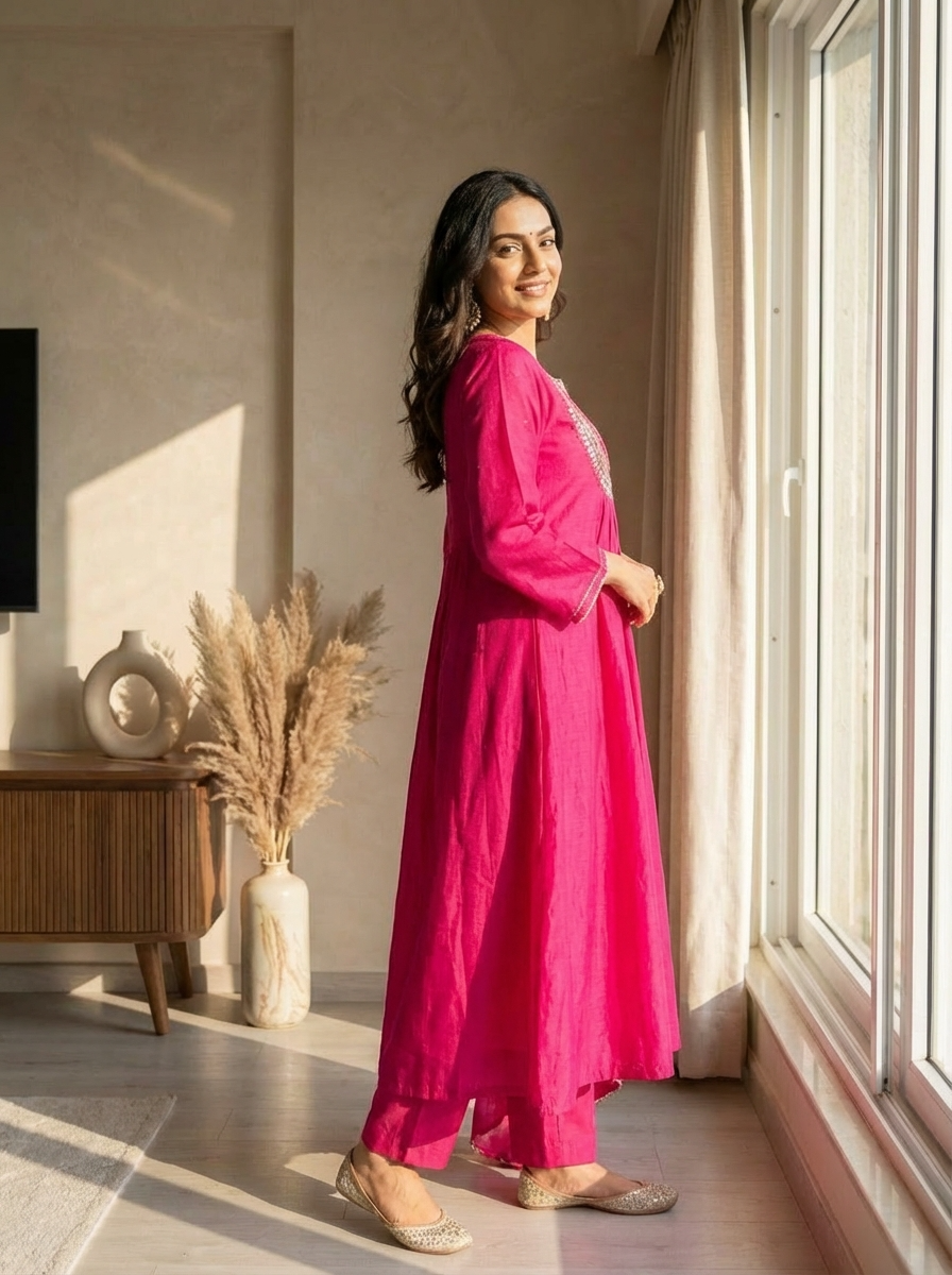 Fuchsia Glow Chanderi 3-Piece Set {1024}