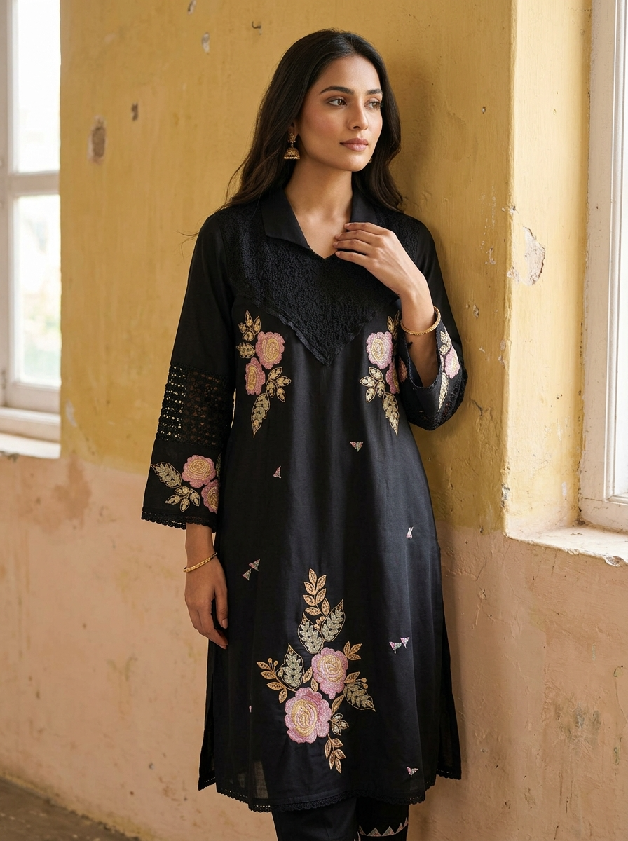 Zehra German Reyon Embroidered Black 2-Piece Set (Devri – D.No 20064)