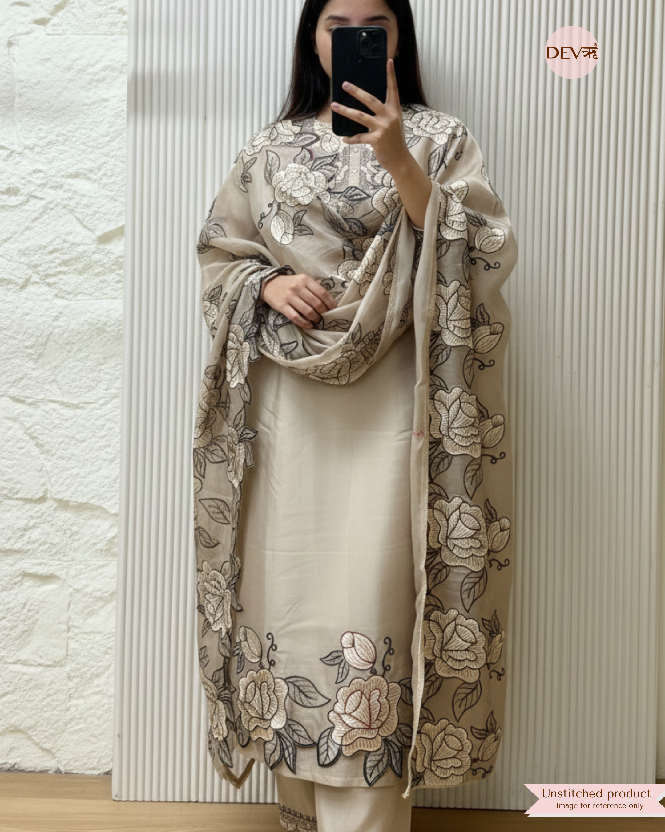 Beige Tissue Shimmer Embroidered Unstitched 3-Piece Suit (Devri – D.No 12332)