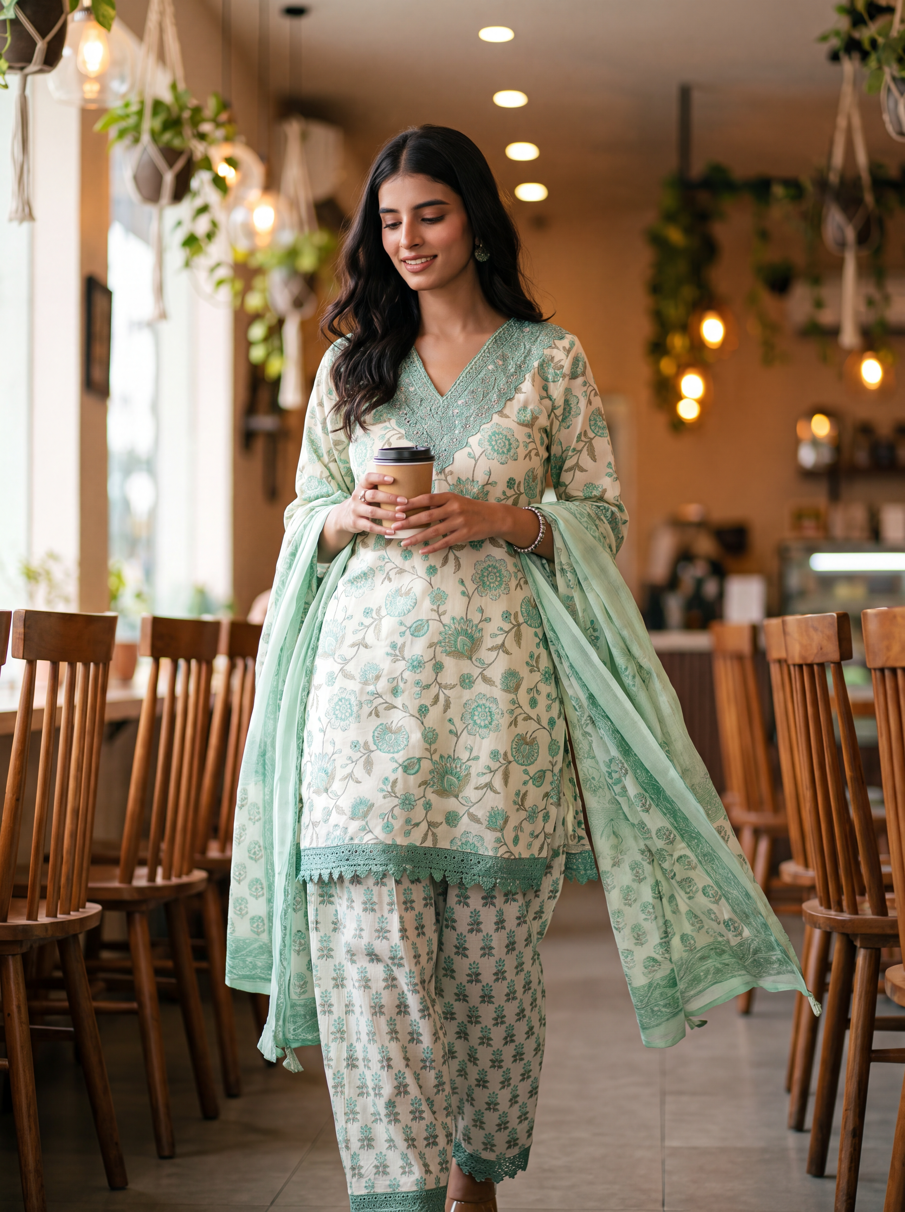 Gulnaar Pure Cotton Printed Mint Green 3-Piece Set (Devri – D.No 21071)