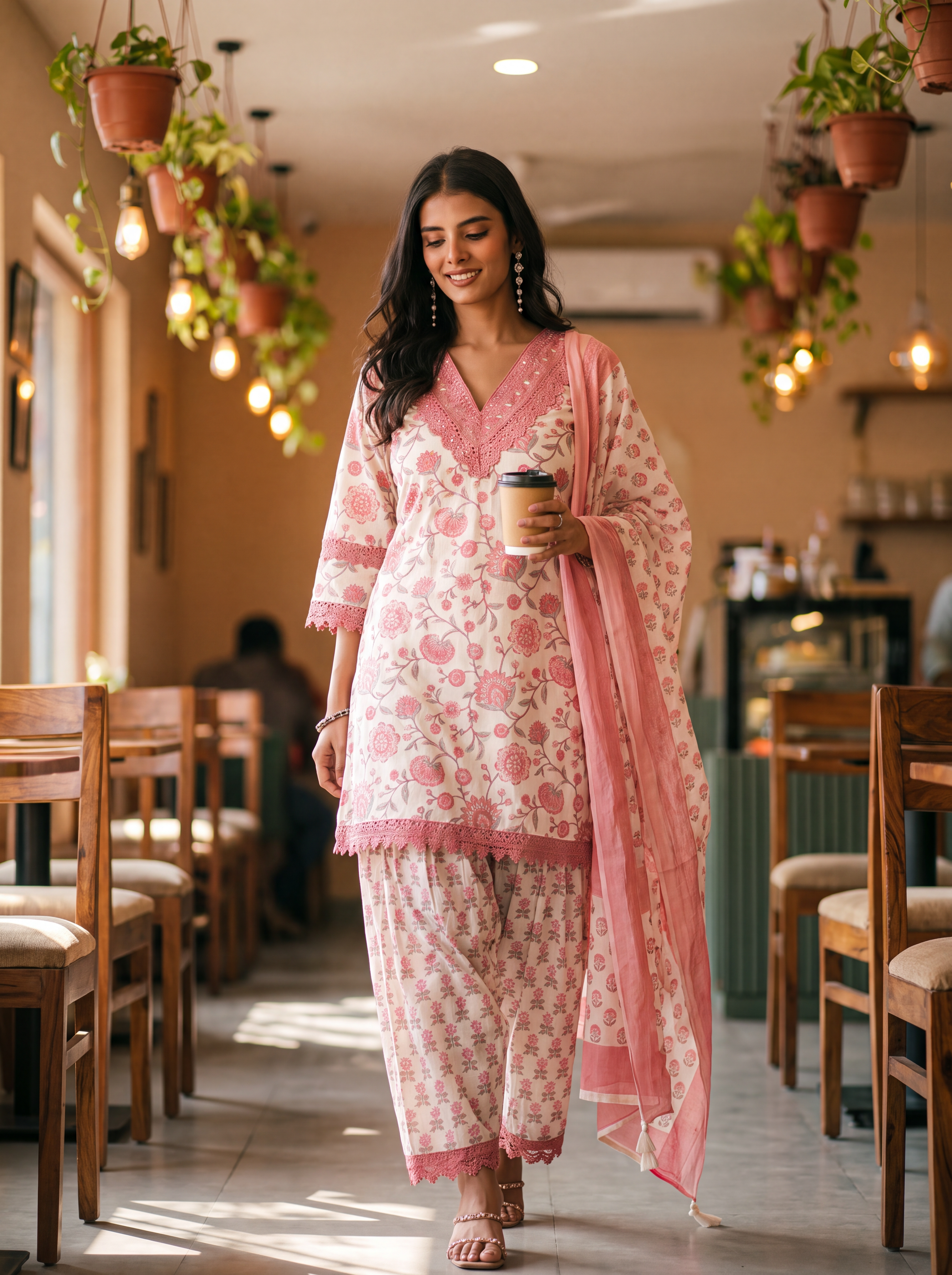 Gulnaar Pure Cotton Embroidered Pink 3-Piece Set (Devri – D.No 21072)