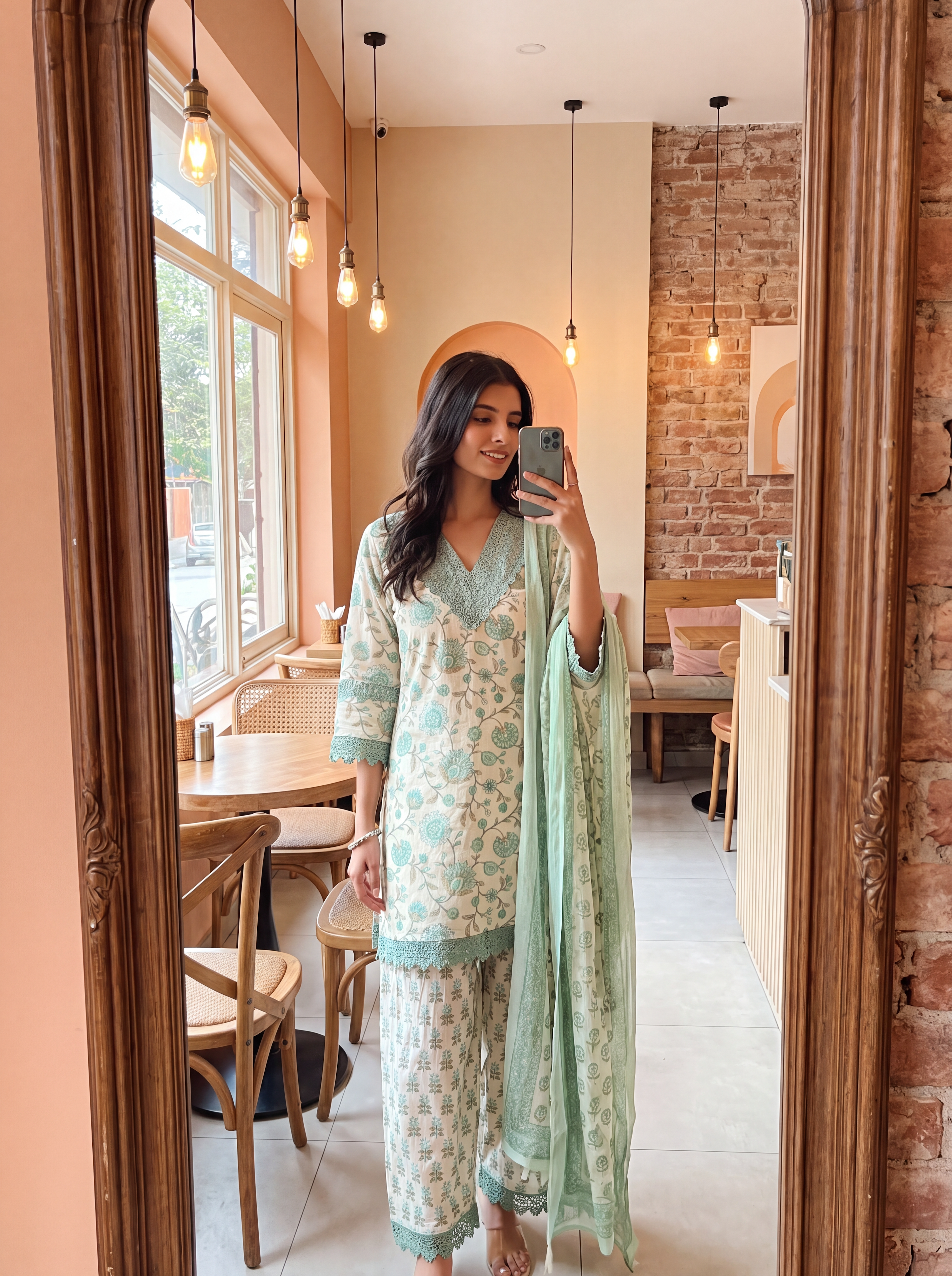 Gulnaar Pure Cotton Printed Mint Green 3-Piece Set (Devri – D.No 21071)