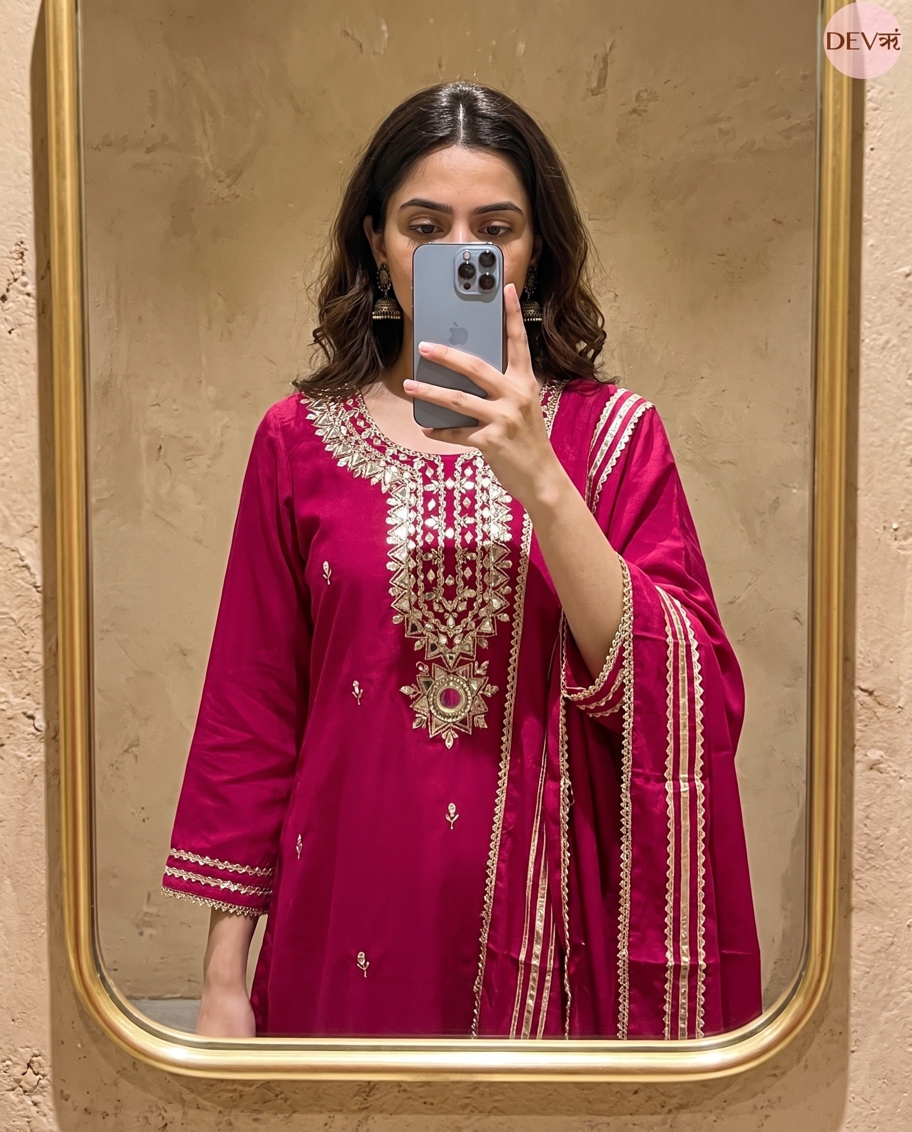 Gulnaar Chinon Embroidered Magenta 3-Piece Set (Devri – D.No 13575)