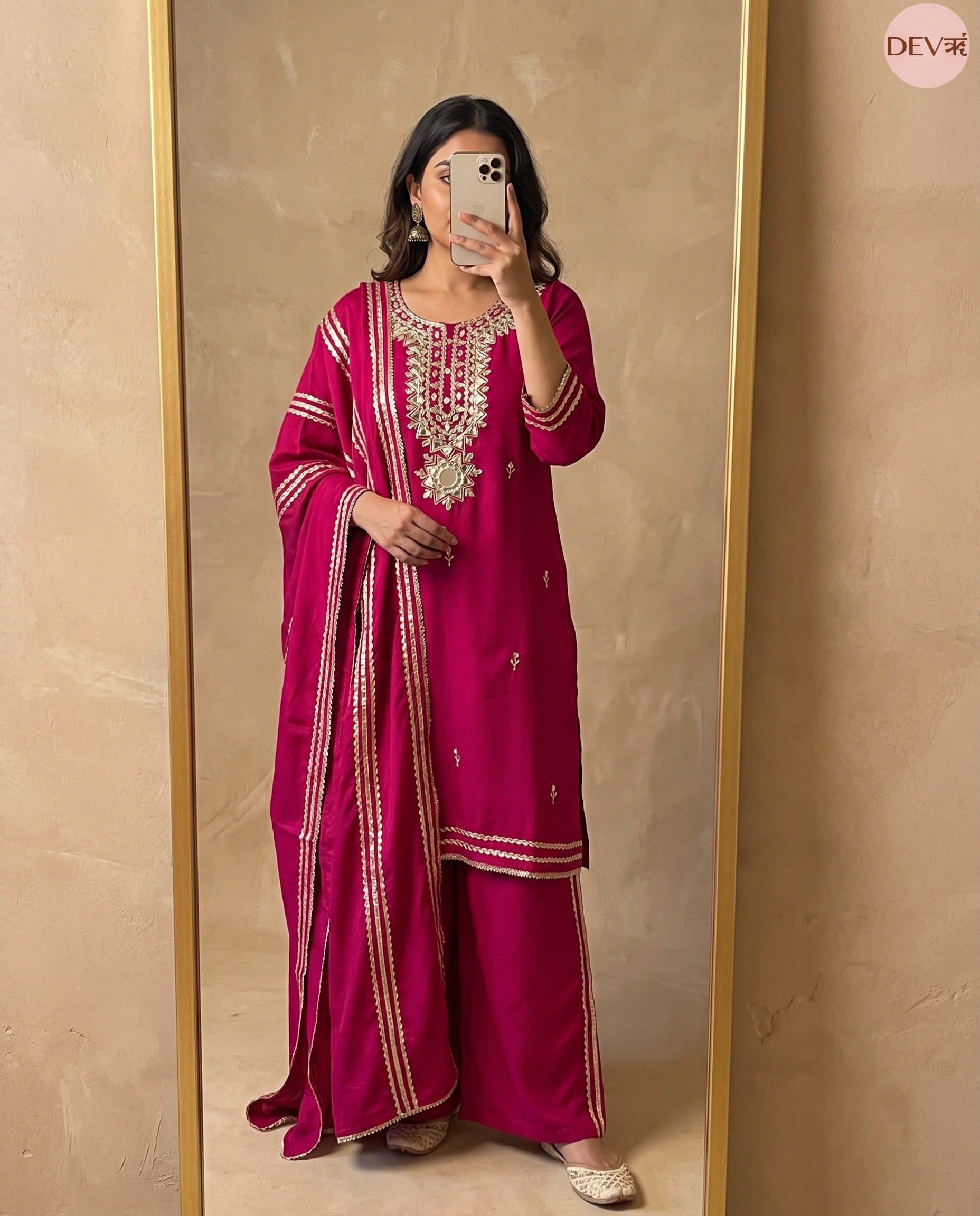 Gulnaar Chinon Embroidered Magenta 3-Piece Set (Devri – D.No 13575)