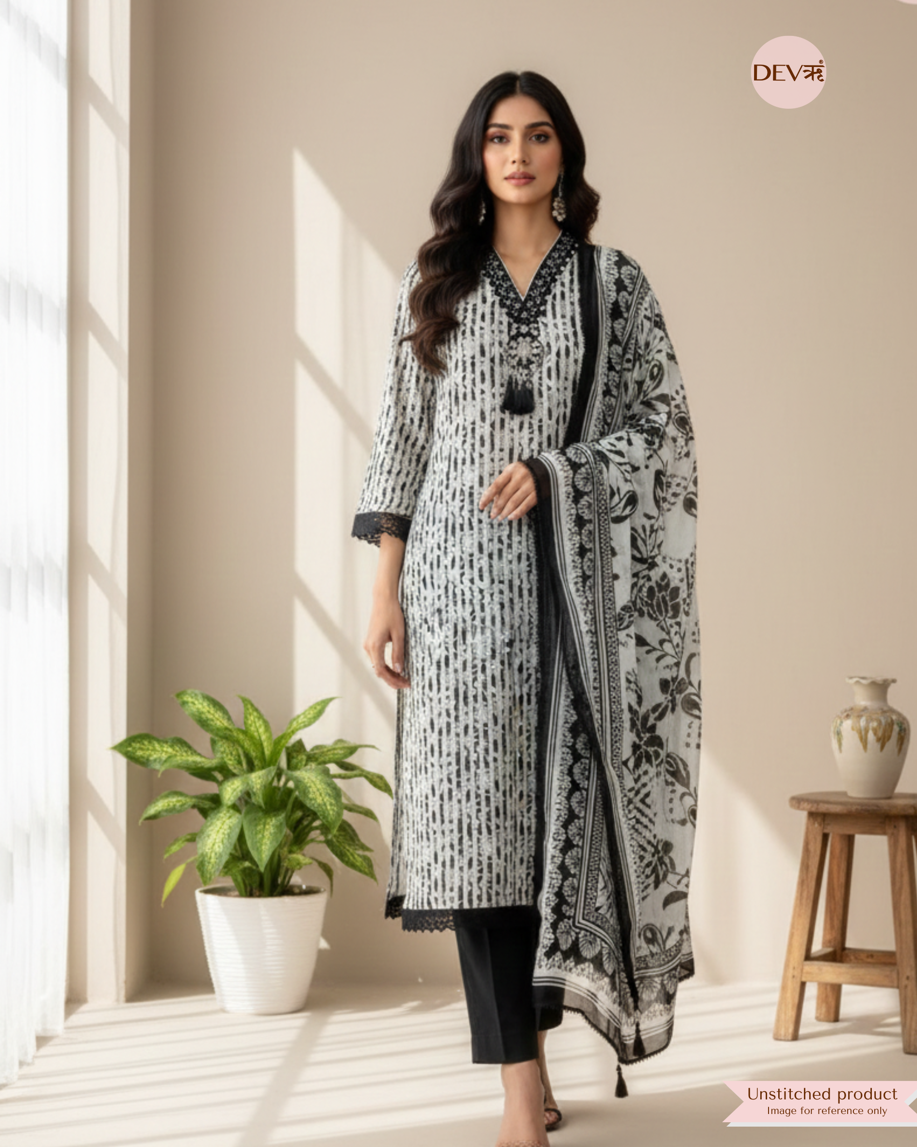 Black Ivory Organza Embroidered Unstitched 3-Piece Suit (Devri – D.No 11824)