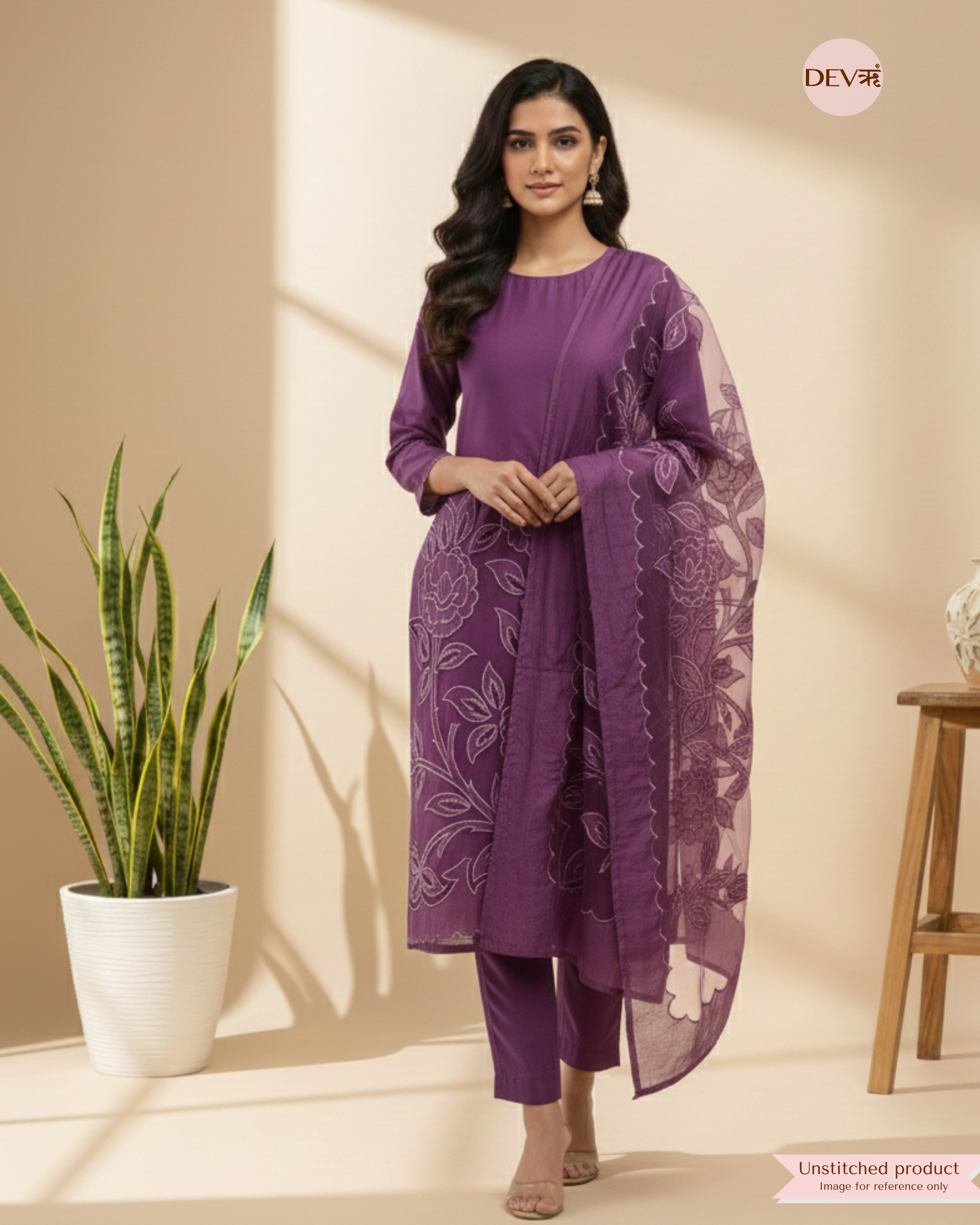 Plum Modal Silk Embroidered Unstitched 3-Piece Suit (Devri – D.No 12394)