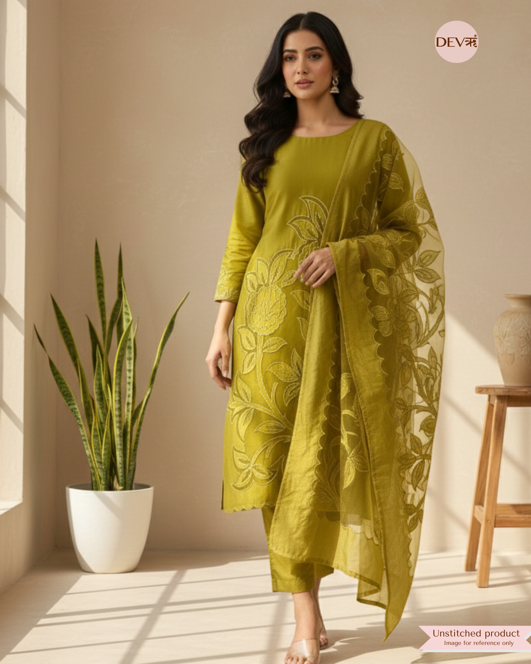 Olive Green Modal Silk Embroidered Unstitched 3-Piece Suit (Devri – D.No 12396)