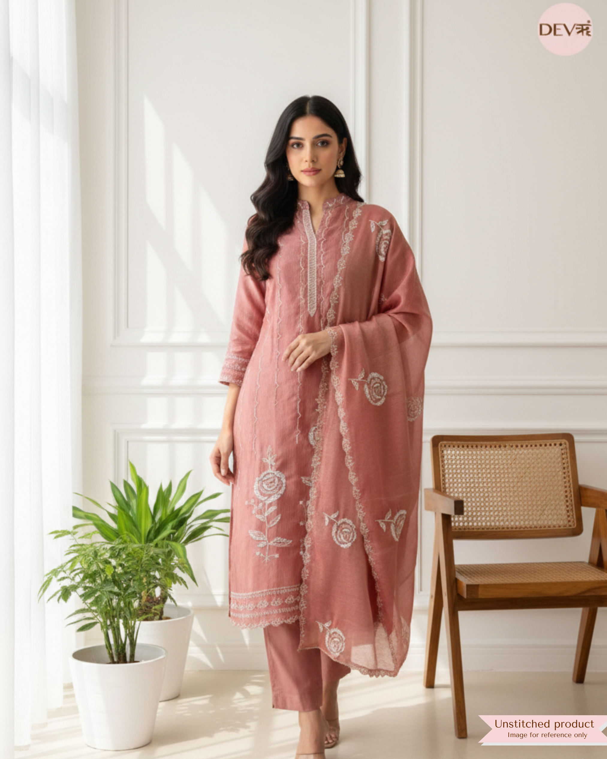 Rust Pure Tissue Crush Unstitched Hand Embroidered -Set Of 3 - {11921}