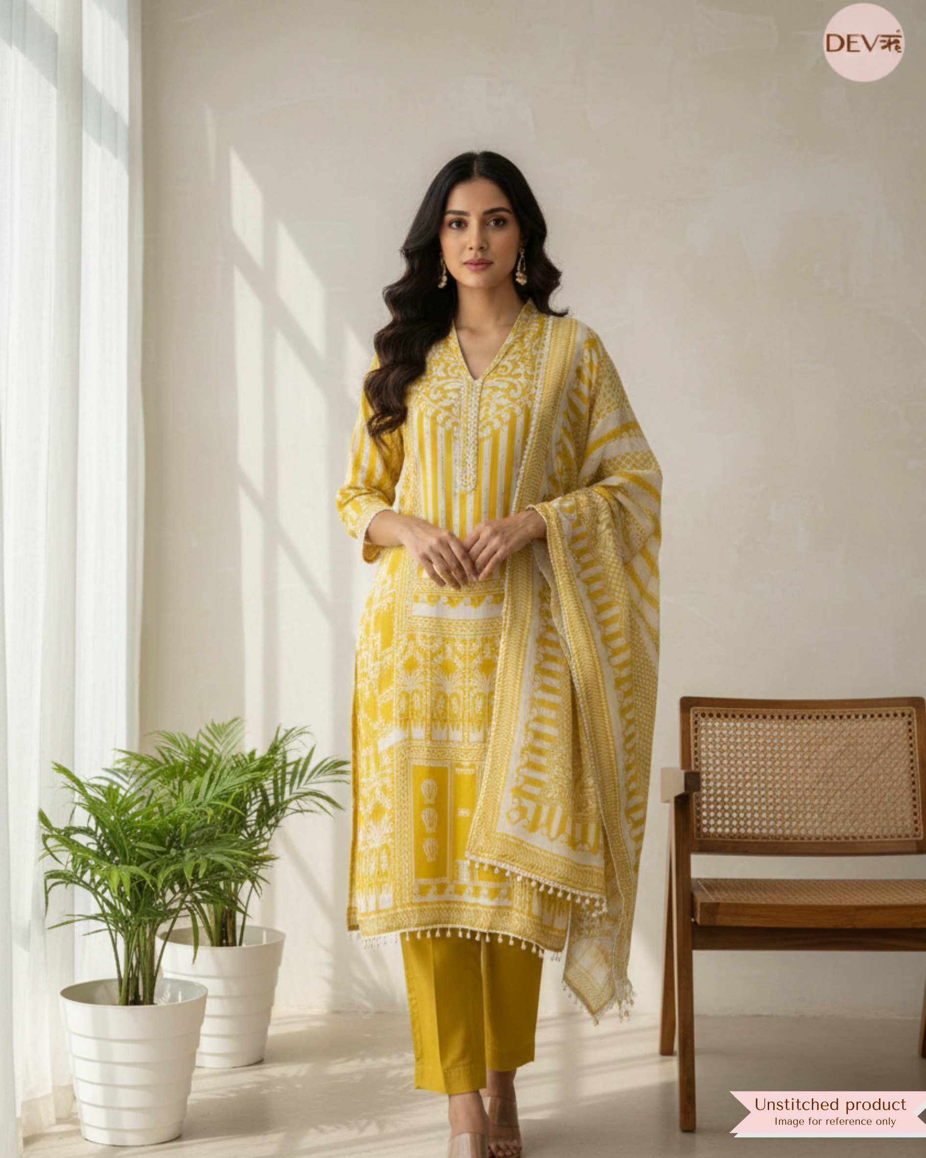 Pastel Yellow Organza Embroidered Unstitched 3-Piece Suit (Devri – D.No 12387)