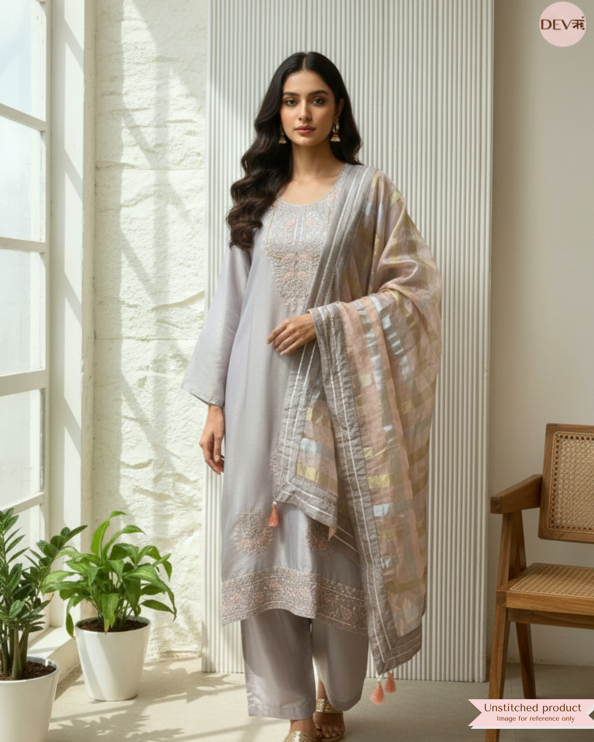 Mauve Shimmer Silk Embroidered Unstitched 3-Piece Suit (Devri – D.No 12398)