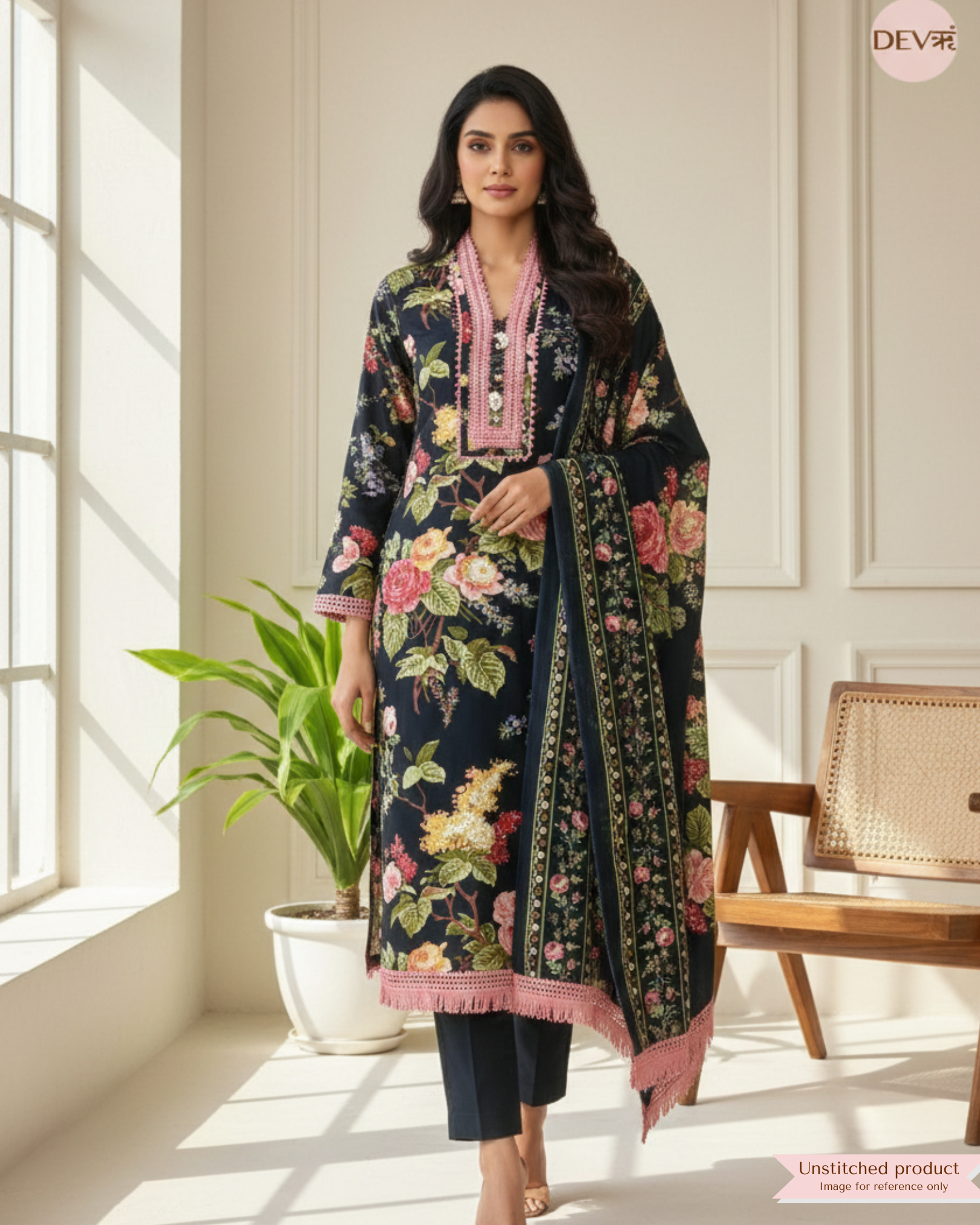 Floral Bloom Pure Cotton Printed Unstitched 3-Piece Suit (Devri – D.No 20000 )