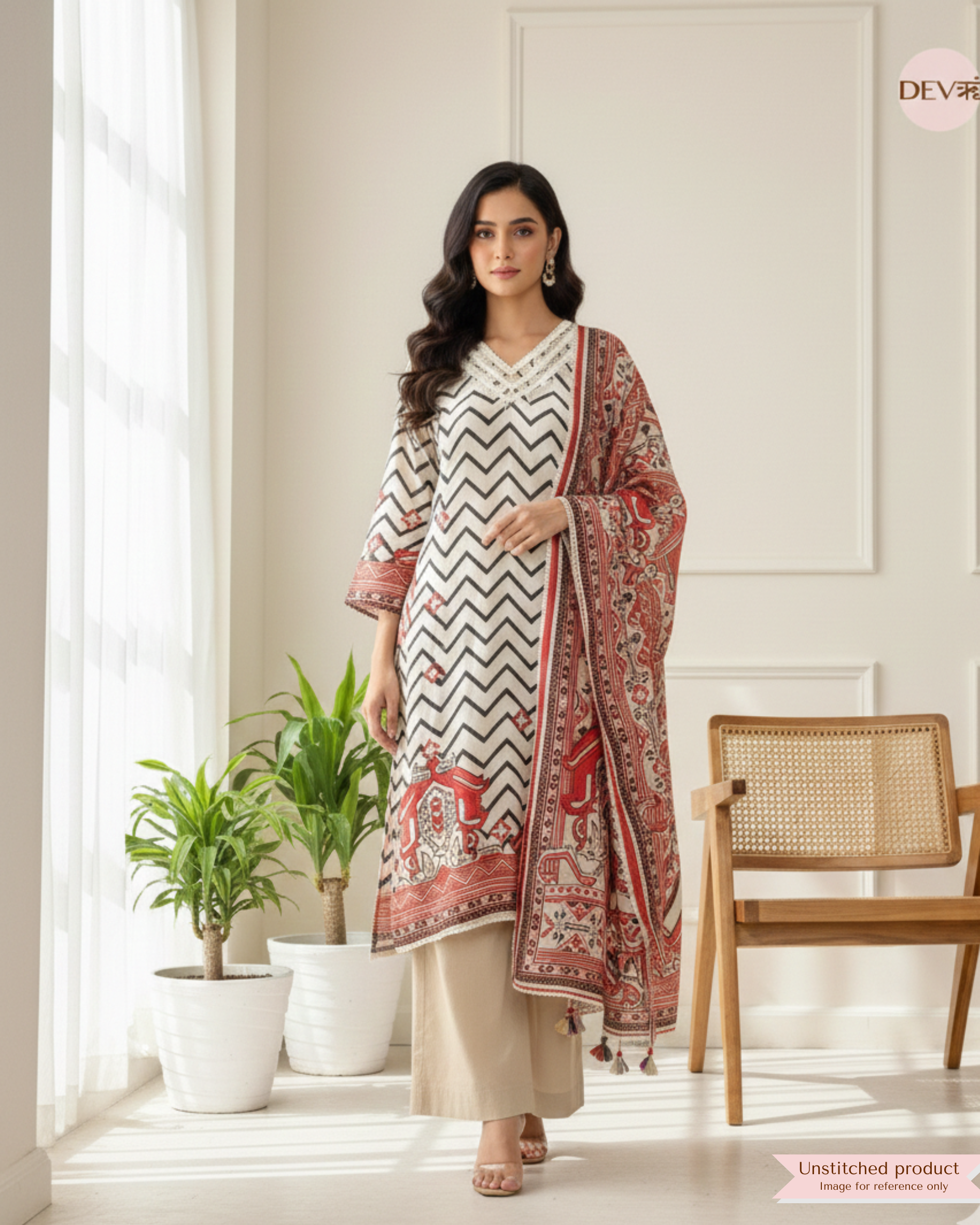 Multi Colour Muslin Semi Stitched Printed With Crocia Laces Work -Set Of 3 {11733}