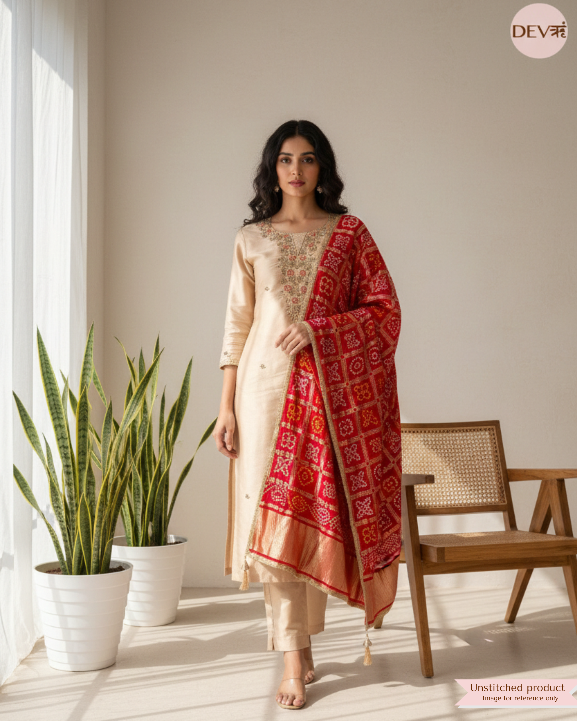 Ivory Giraffe Silk Embroidered Unstitched 3-Piece Suit (Devri – D.No 20016)