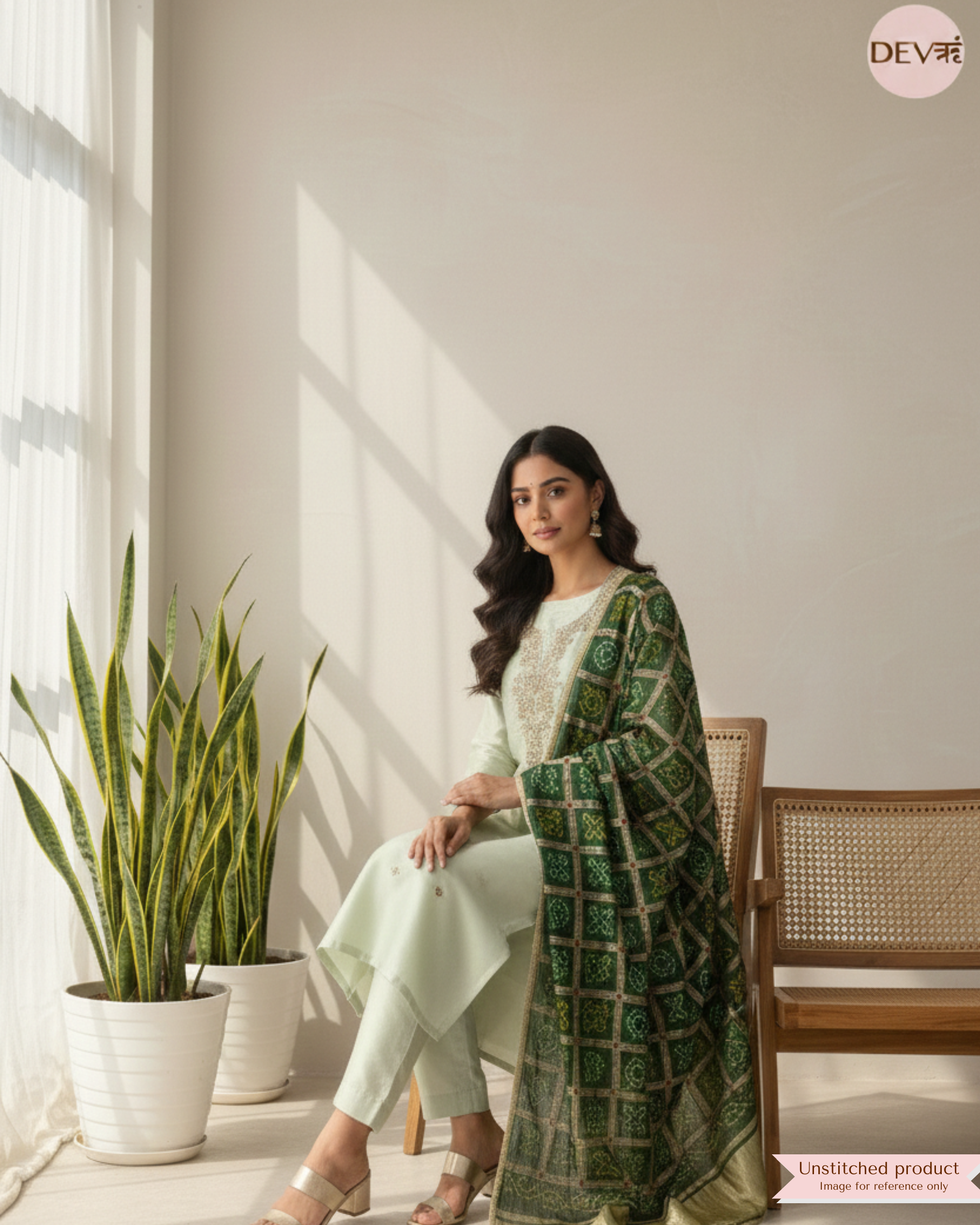 Mint Green Giraffe Silk Embroidered Unstitched 3-Piece Suit (Devri – D. N.20015)