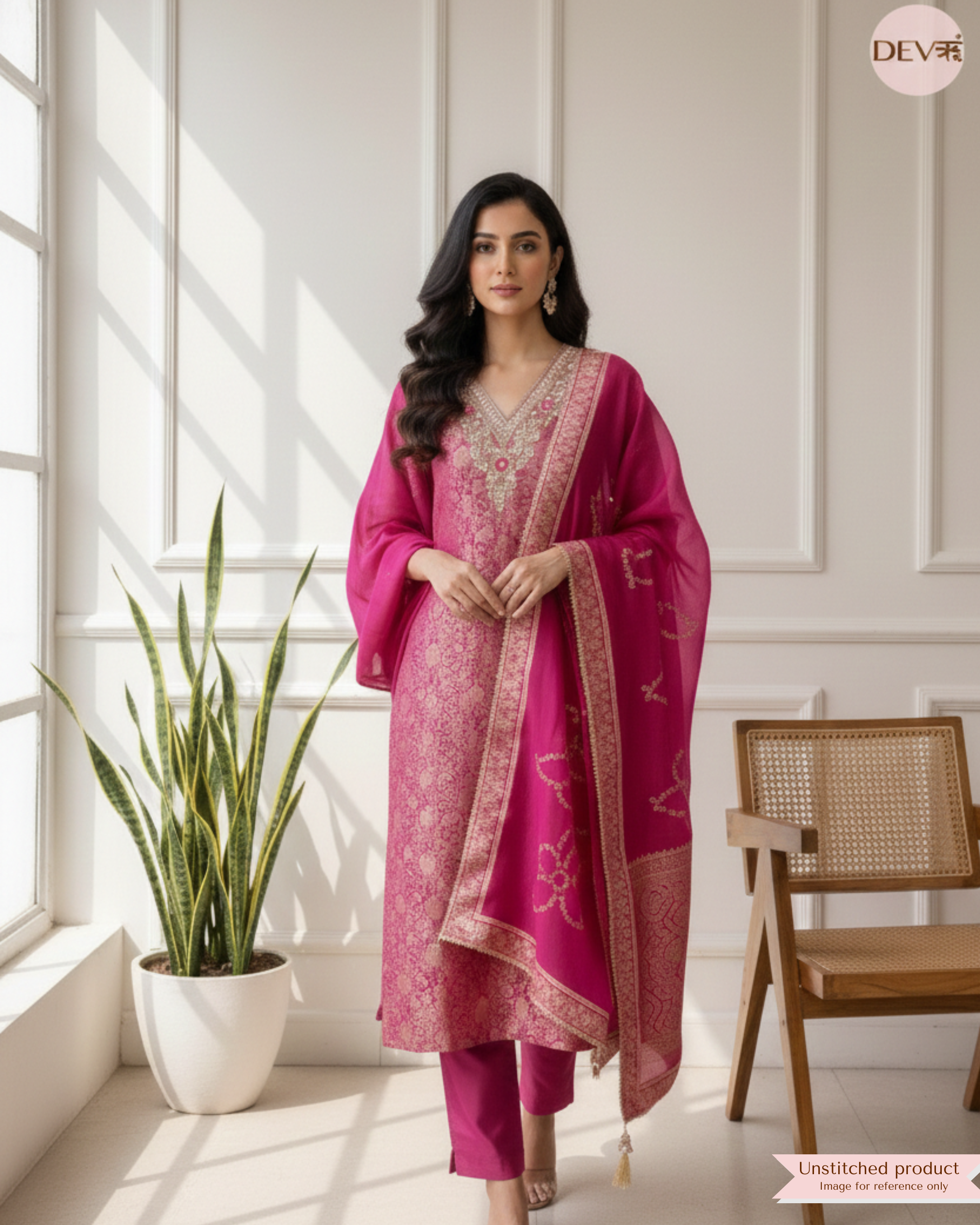 Rose Pink Tissue Jacquard Embroidered Unstitched 3-Piece Suit (Devri – D.No. 20018)