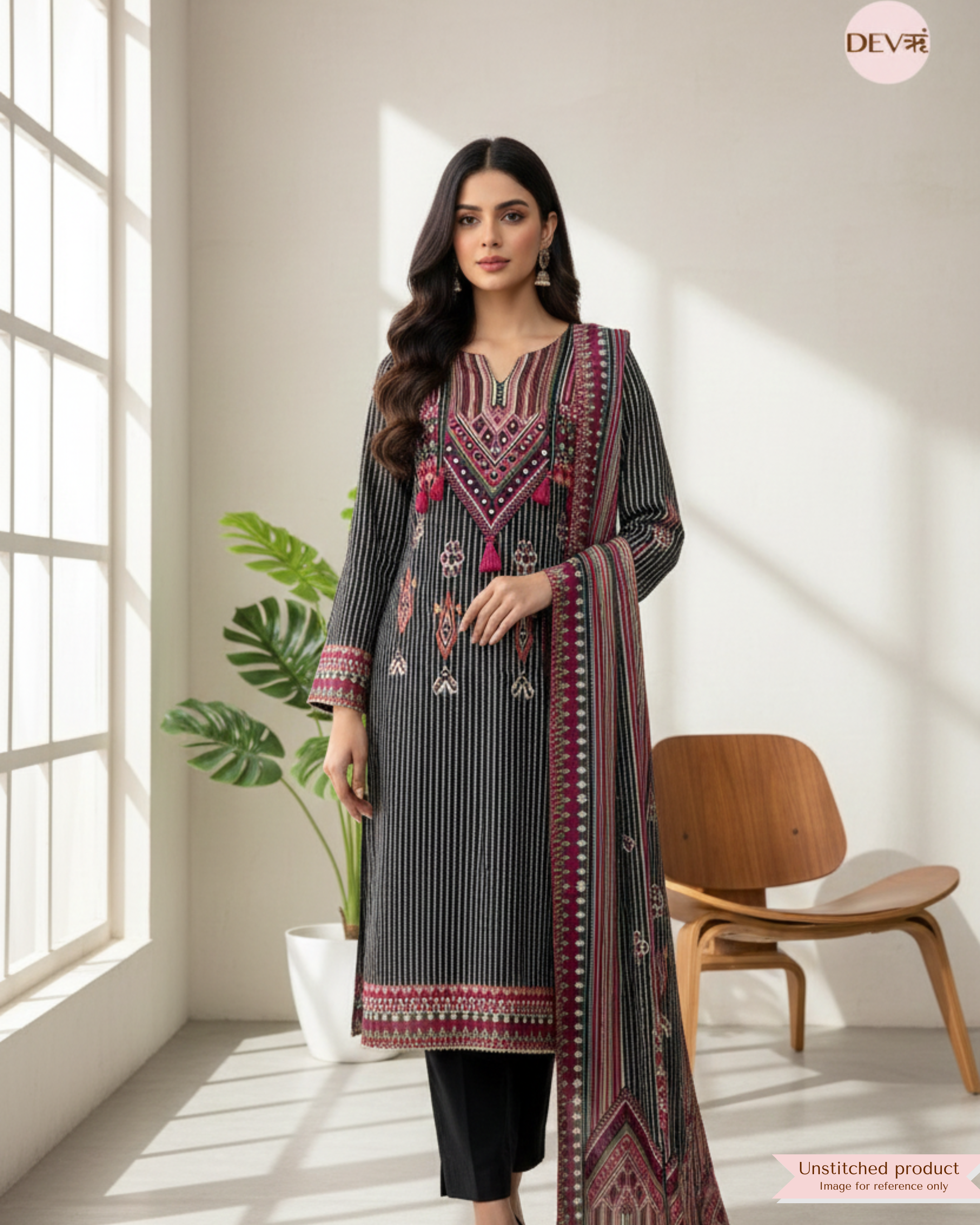 Black Muslin Unstitched Printed -Set Of 3 {11221}