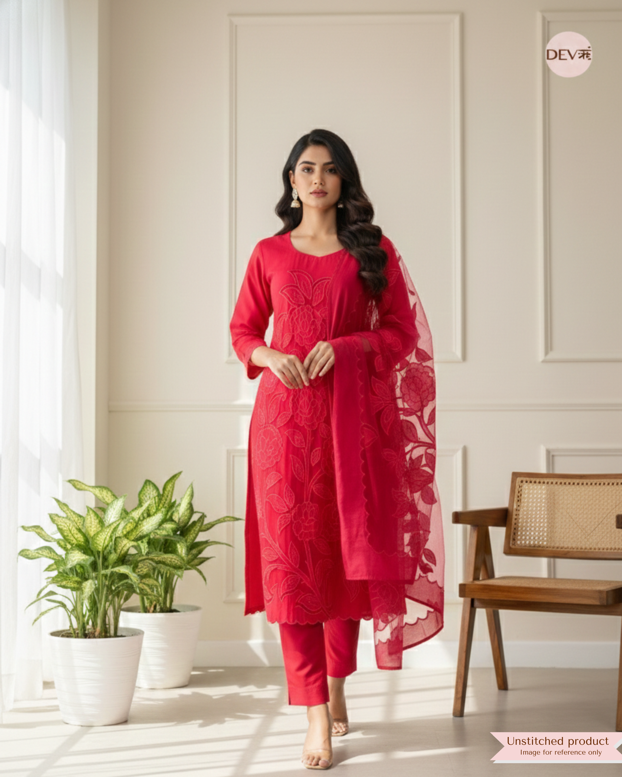 Magenta Modal Silk Embroidered Unstitched 3-Piece Suit (Devri – D.No 12393)
