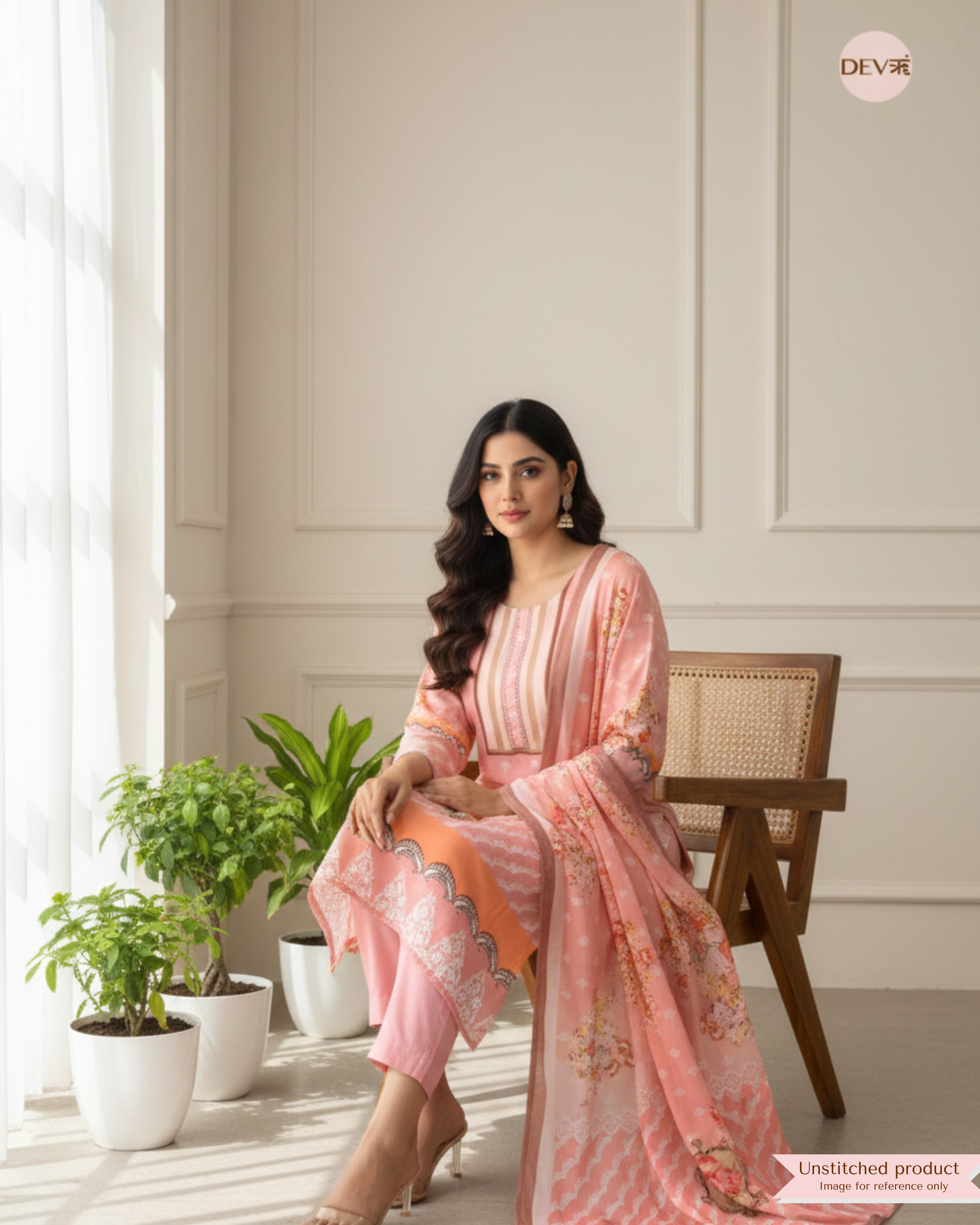 Pink Muslin Printed Pakistani stiched -Set Of 3 {7665}