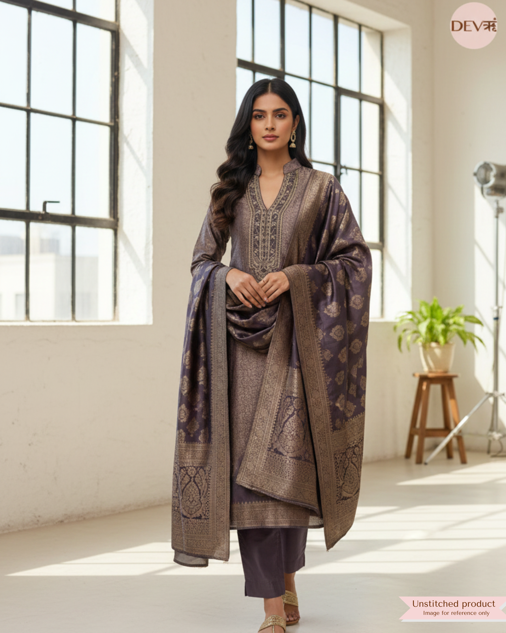 Soft Mauve Pure Banarasi Silk Embroidered Unstitched 3-Piece Suit (Devri – D.No 12336)