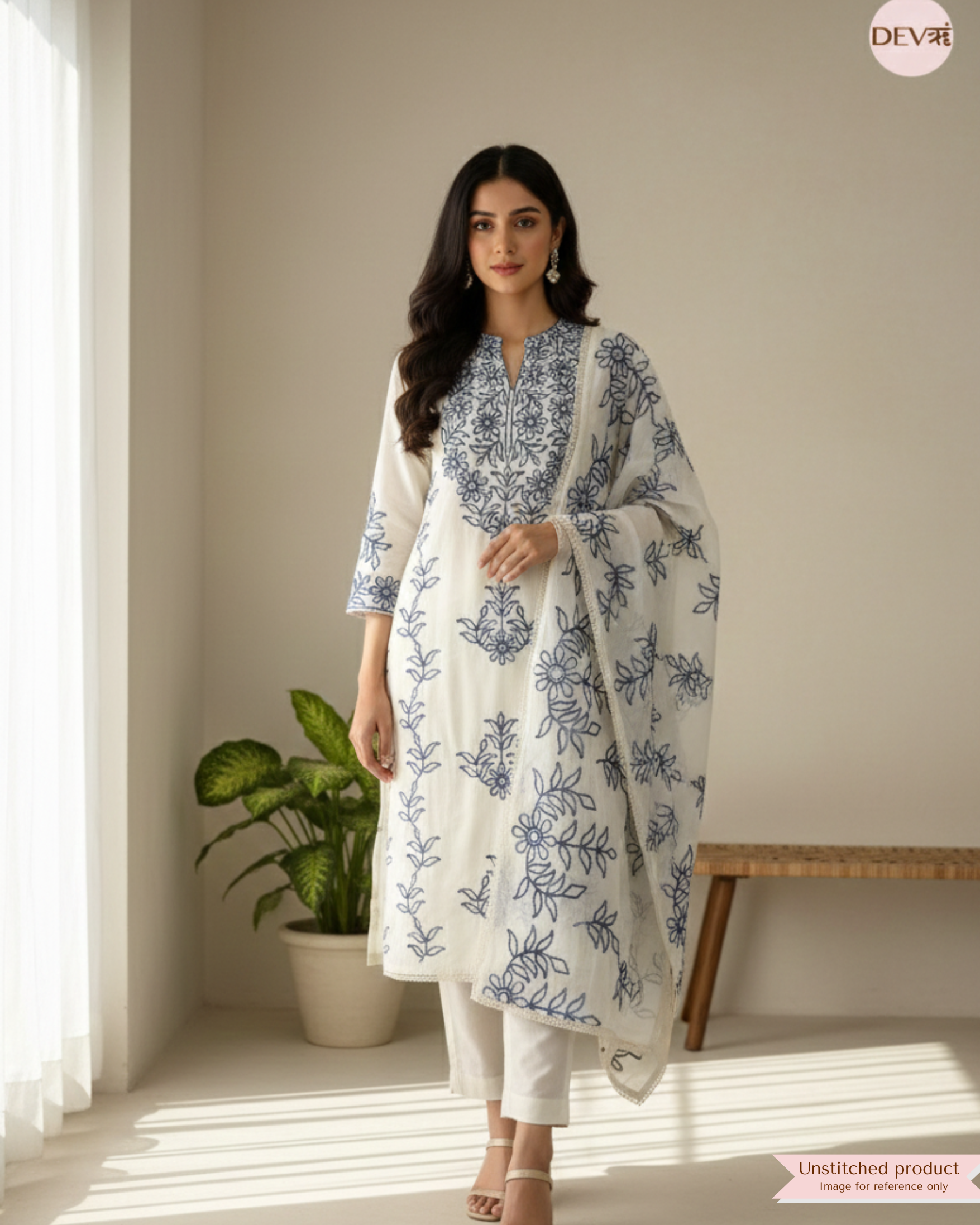 White Cotton Cora Unstitched Embroidered -Set Of 3 {11652}